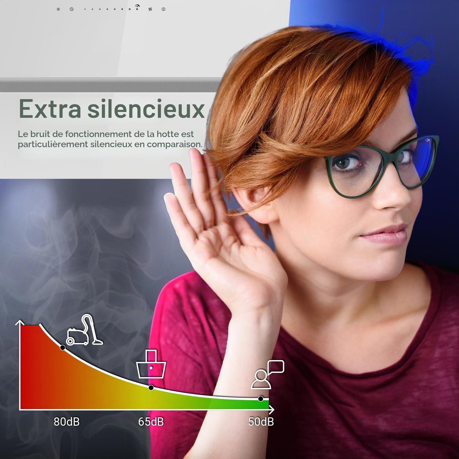 KKT KOLBE Hotte aspirante murale ECCO9005WM, 90 cm, sans tête | 782 cbm/h, évacuation et recirculation, verre blanc, éclairage LED RGBW, application WiFi intelligente, Wi-Fi