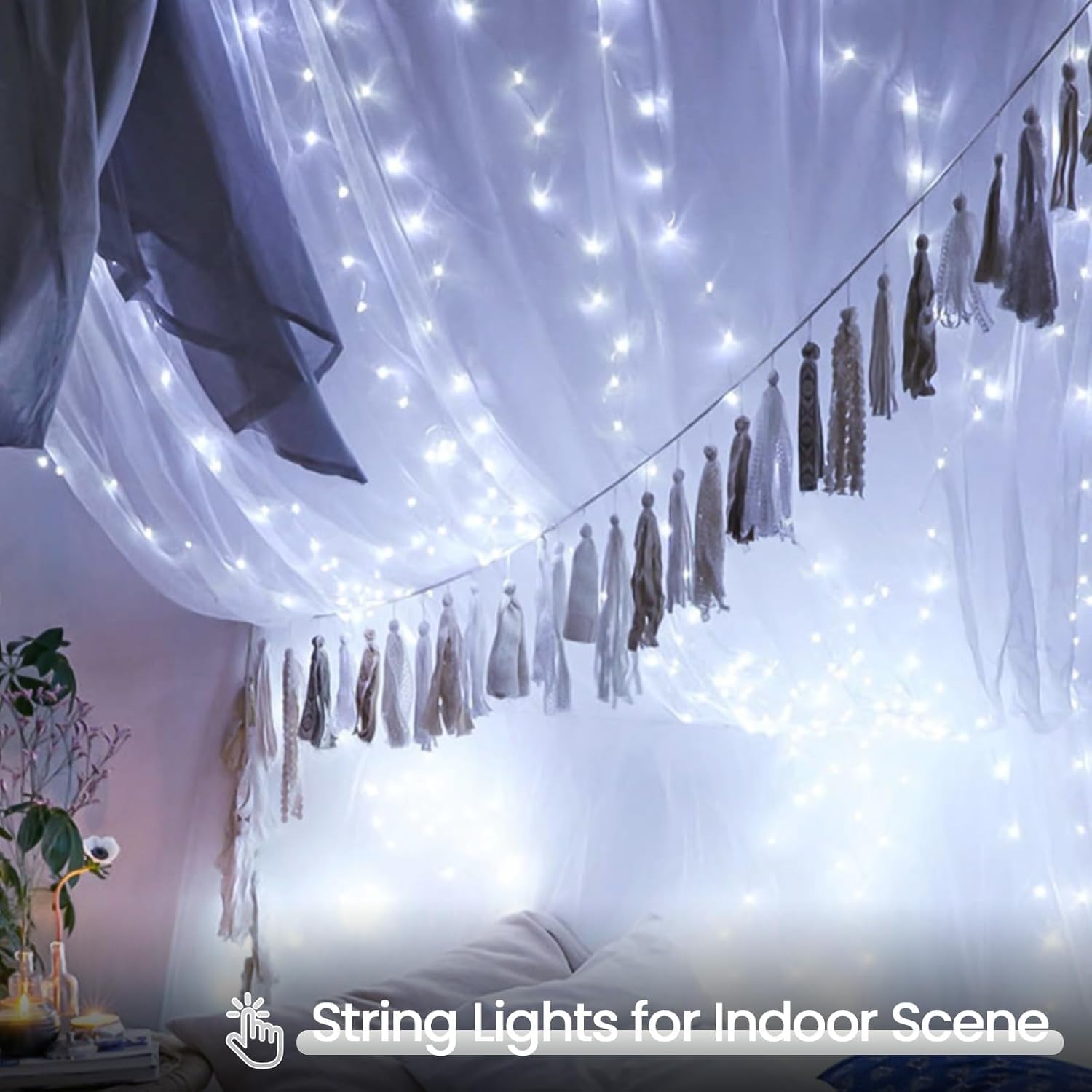 Lot de 4 guirlandes lumineuses à piles avec minuterie, 400 LED, étanches, 8 modes, pour intérieur et extérieur, fête, chambre à coucher, guirlande, décorations de Noël (blanc froid)