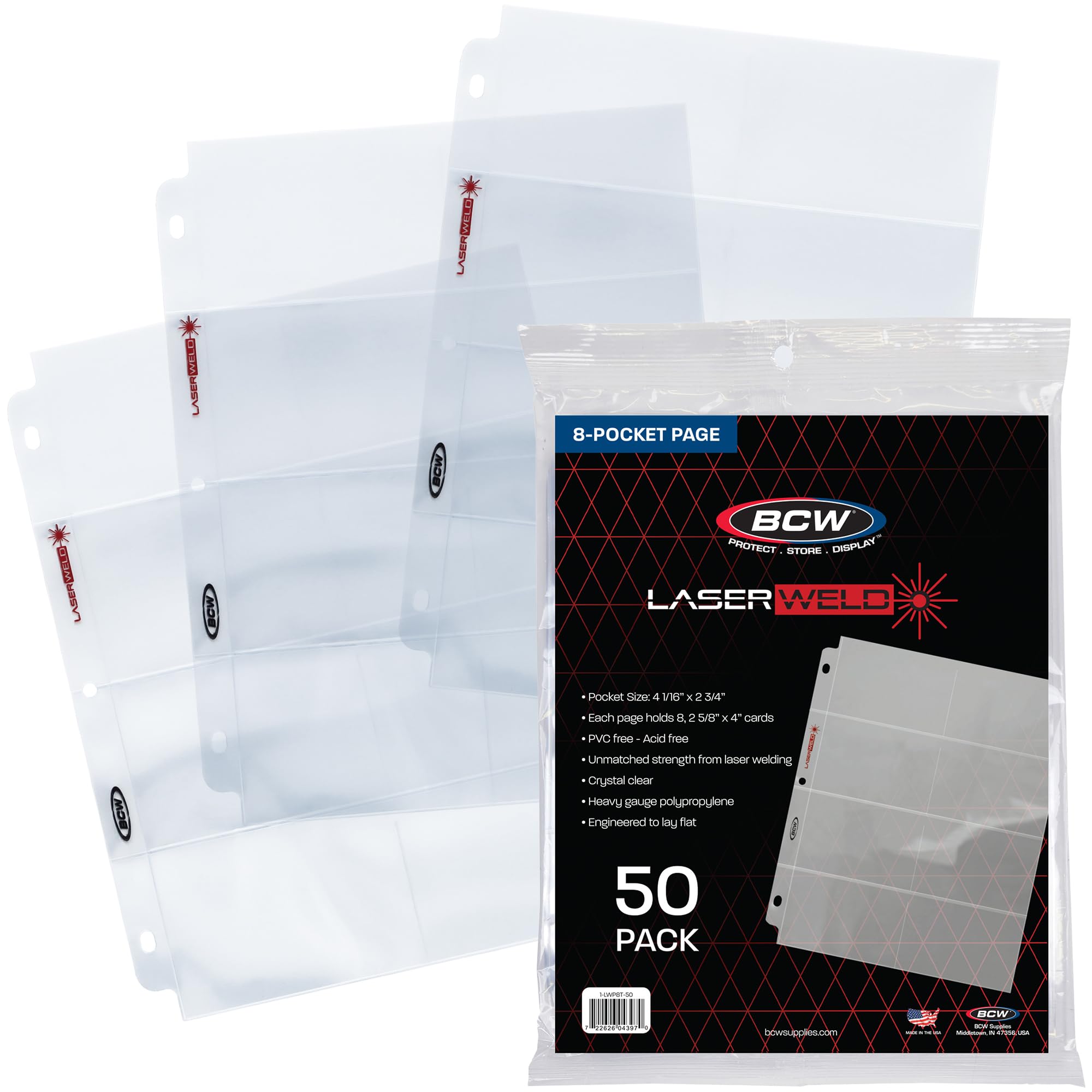 LaserWeld® 8-Pocket Binder Card Sleeves | Card Pages for Binders | Card Sheets for Binder | Card Sleeve Pages for Vintage Sports Cards (1948–1985) | Acid-Free, Archival-Grade