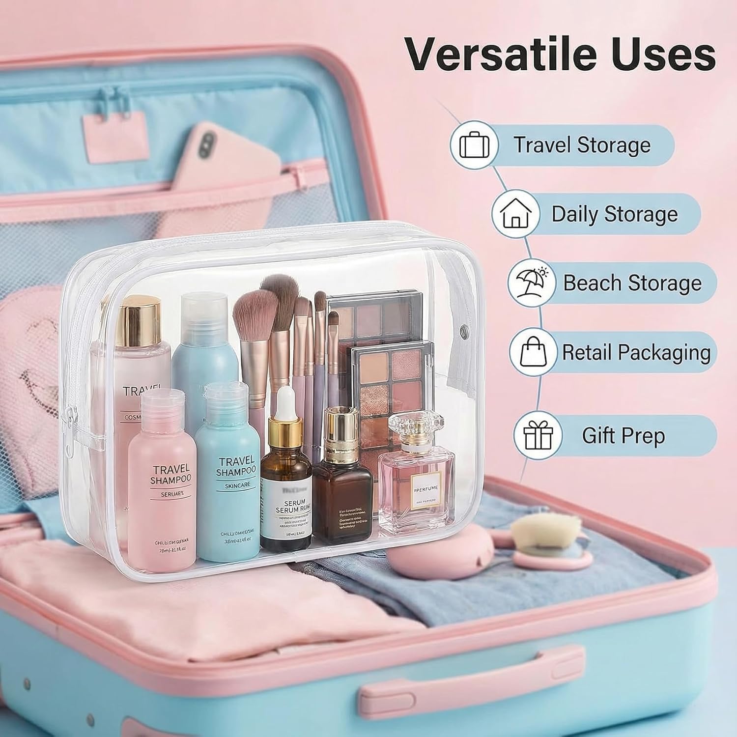 120 Pcs Clear Makeup Bags Bulk Mon Gifts Bag Tsa Approved Toiletry Bag for Travel Transparent Cosmetic Bag PVC Waterproof Travel Small Pouches with Zipper for Men and Women (Vivid Color)