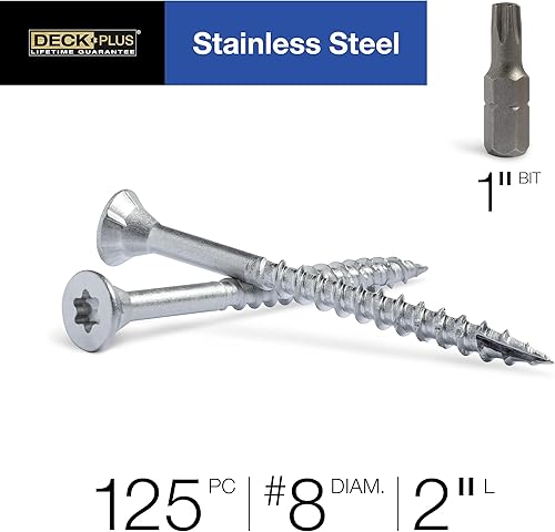 Miniatura 4 de Deck Plus 48463 Tornillos para madera #8 x 2 ", acero inoxidable, caja de 1 lb