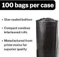 Vista 4 de McKesson 55 Gallon Trash Bags - 100 Count, 43" x 47" Black Garbage Bags, Heavy Duty 1.5 Mil with Star-Sealed Bottom, Large Trash Can Liners for