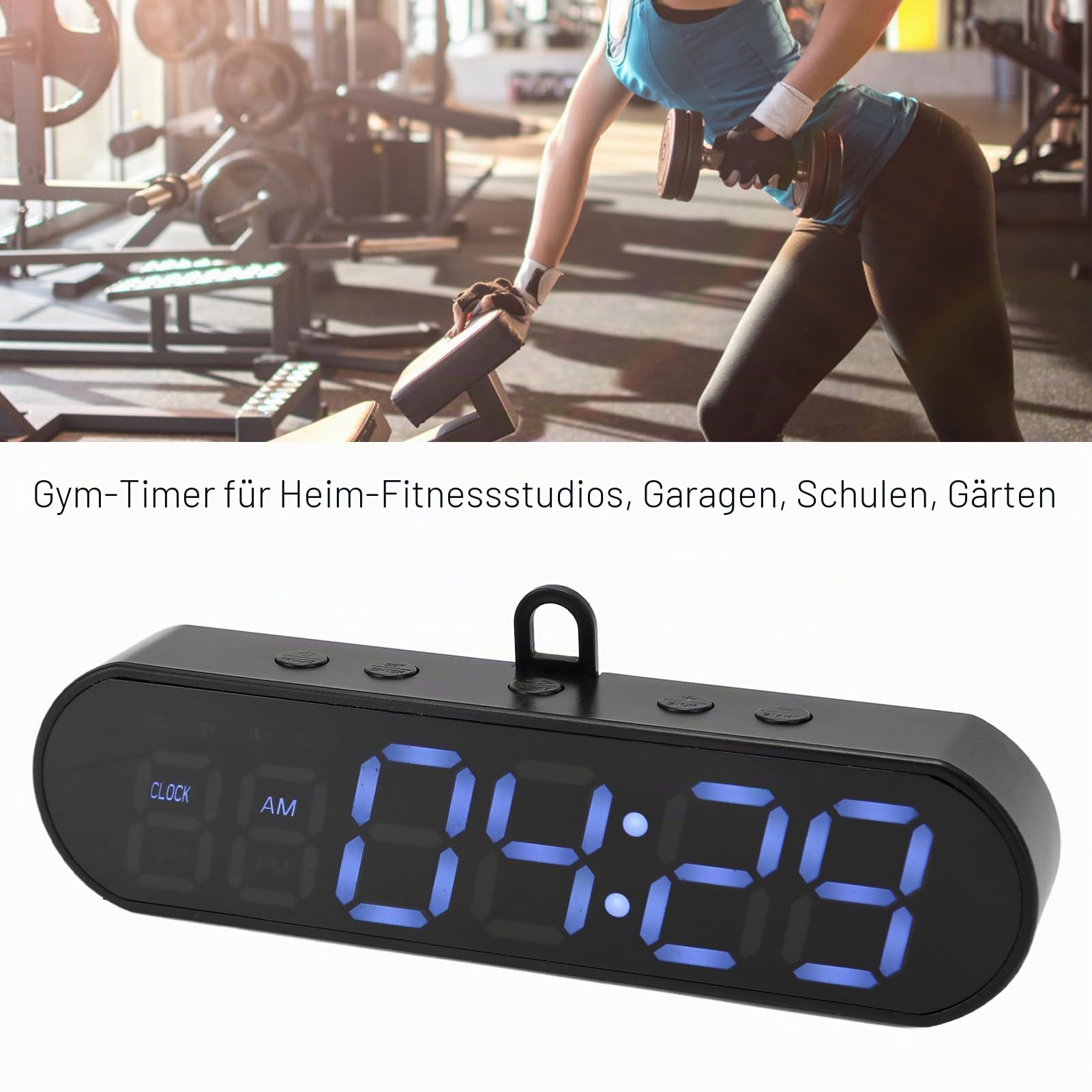 Asixxsix Tragbarer Fitness-Timer, Intervall-Timer, Countdown/Up-Uhr, Stoppuhr, 1000 MAh, Wiederaufladbar über USB, Fitness, Sport, Intervall-Workout-Timer, Wecker für Heim-Fitnessstudio