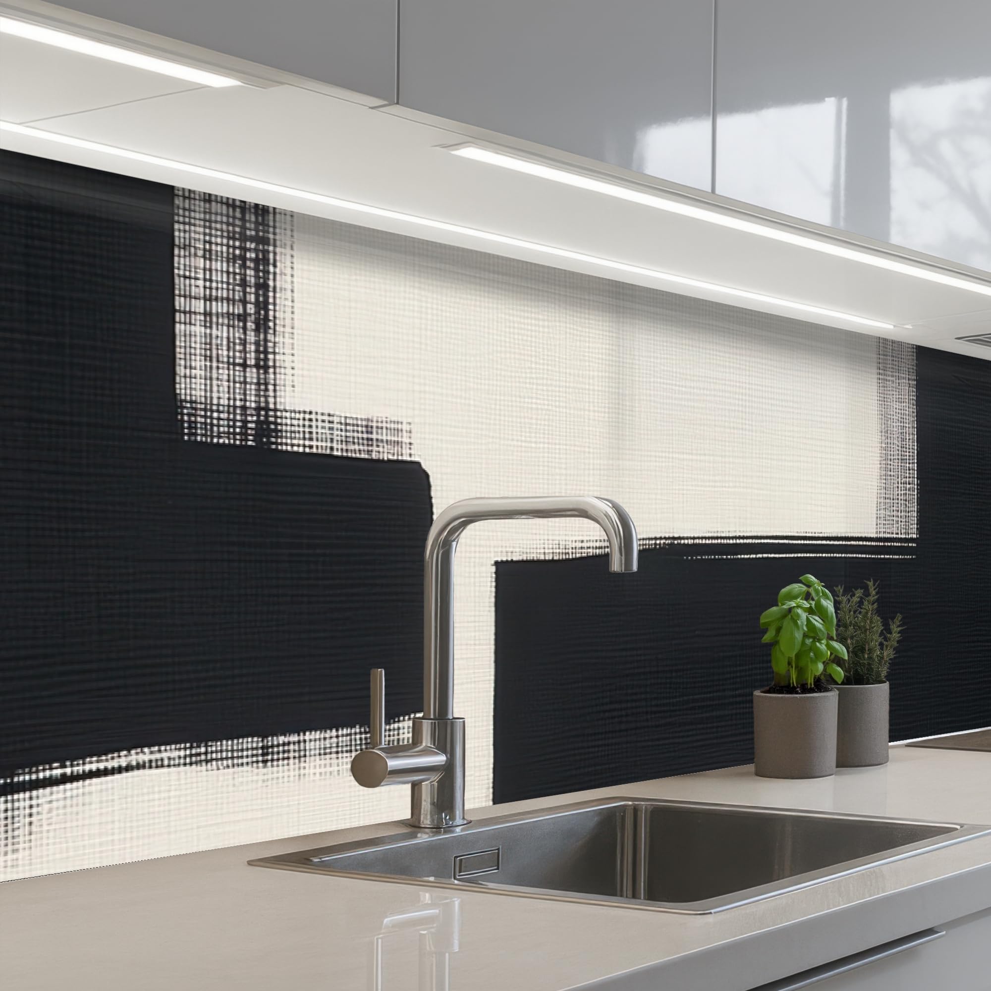 KitchenYeah© Splashback for kitchen 32"x118" / 80x300 cm self-adhesive Wall Protector Splash Back Cooker Backsplash Black - Abstract - Japandi
