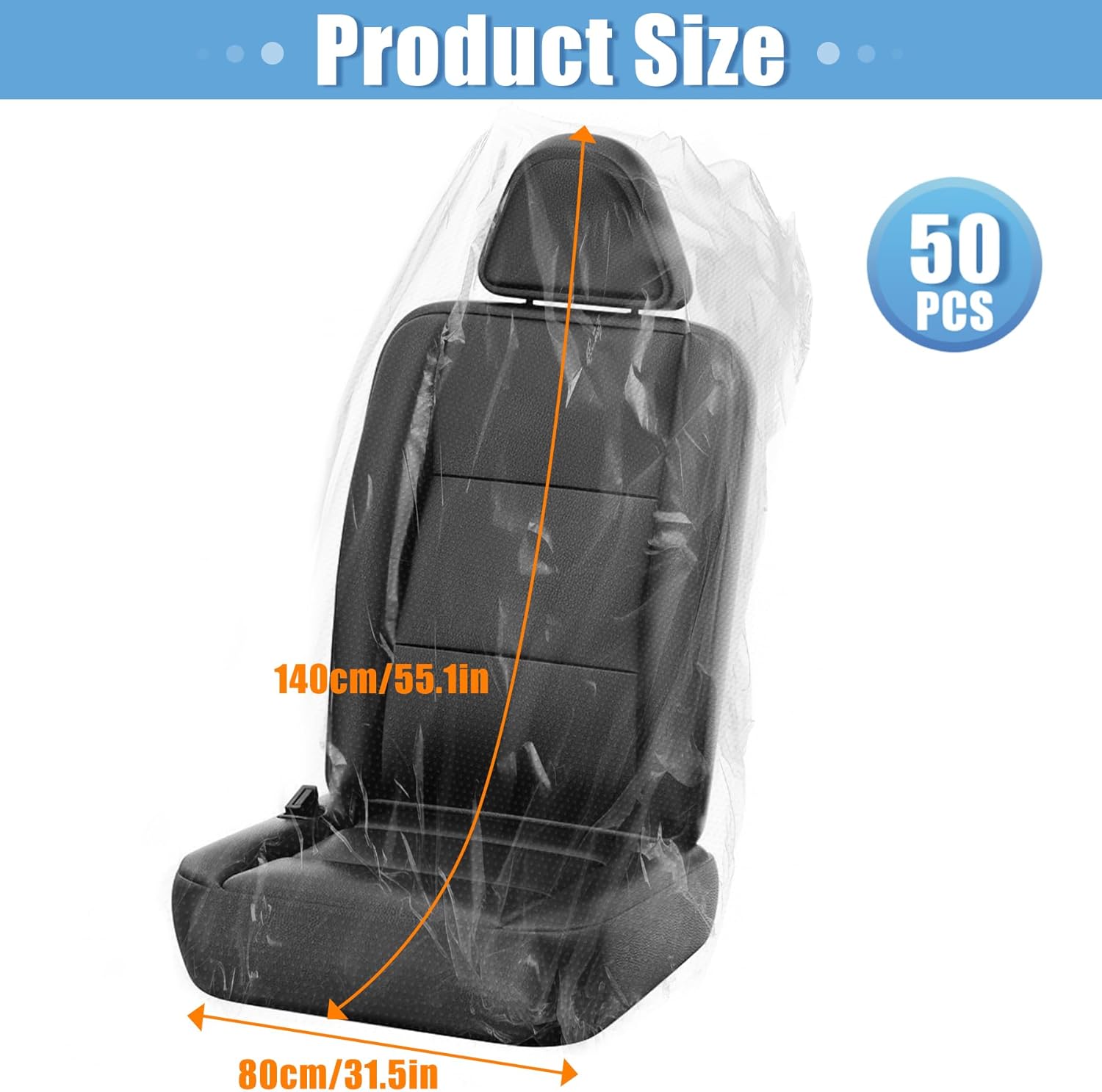 MYFAMIREA 50 PCS Disposable Car Seat Covers Clear Plastic Vehicle Seat Protector, Plastic Seat Covers Protector Universal Water Resistant and Stain Resistant for Cars Auto Truck Bus Airplane 50 PCS Car Seat Covers