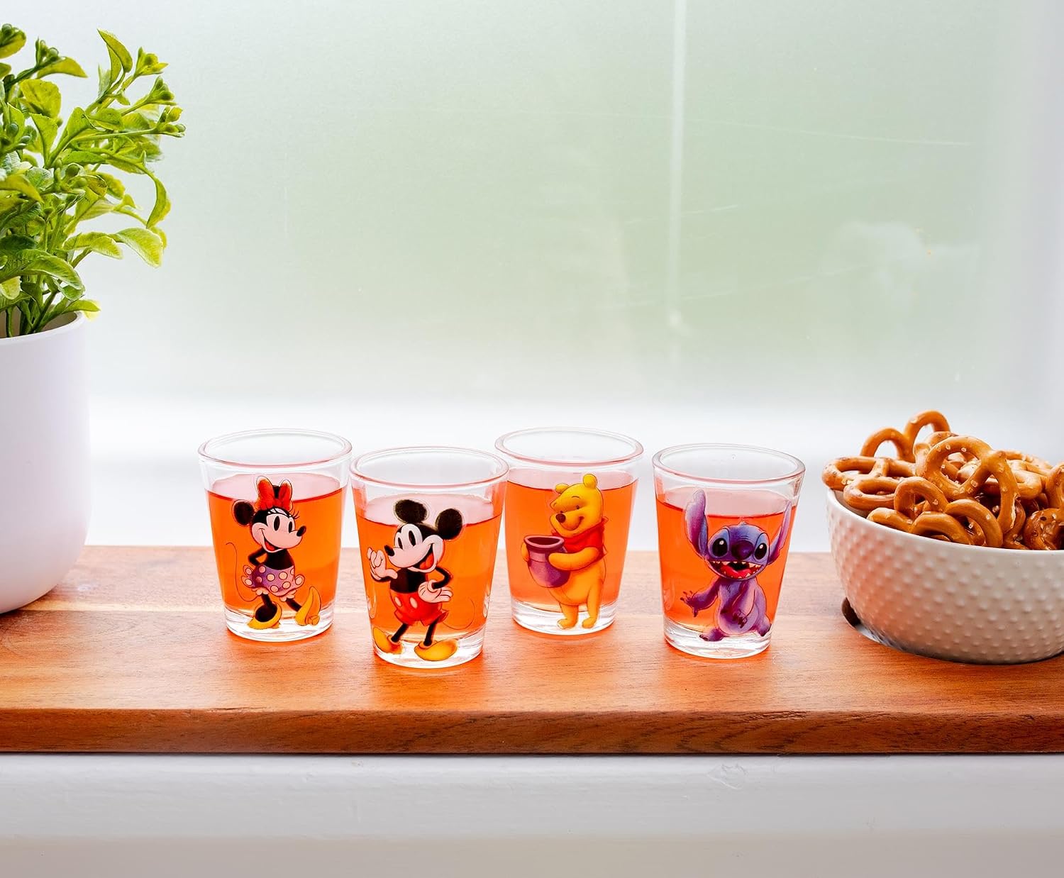 Disney Classic Characters Mini Shot Glasses, Set of 4 | Home Barware For Liquor, Espresso, and Beverages | Each Holds 2 Ounces
