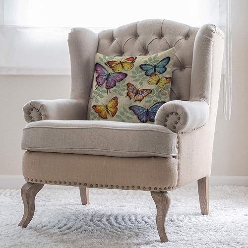 Miniatura 4 de Moslion Funda de almohada de mariposa de 18 x 18 pulgadas, diseño de hojas coloridas, animales, bonita naturaleza, cuadrada, funda de cojín para el