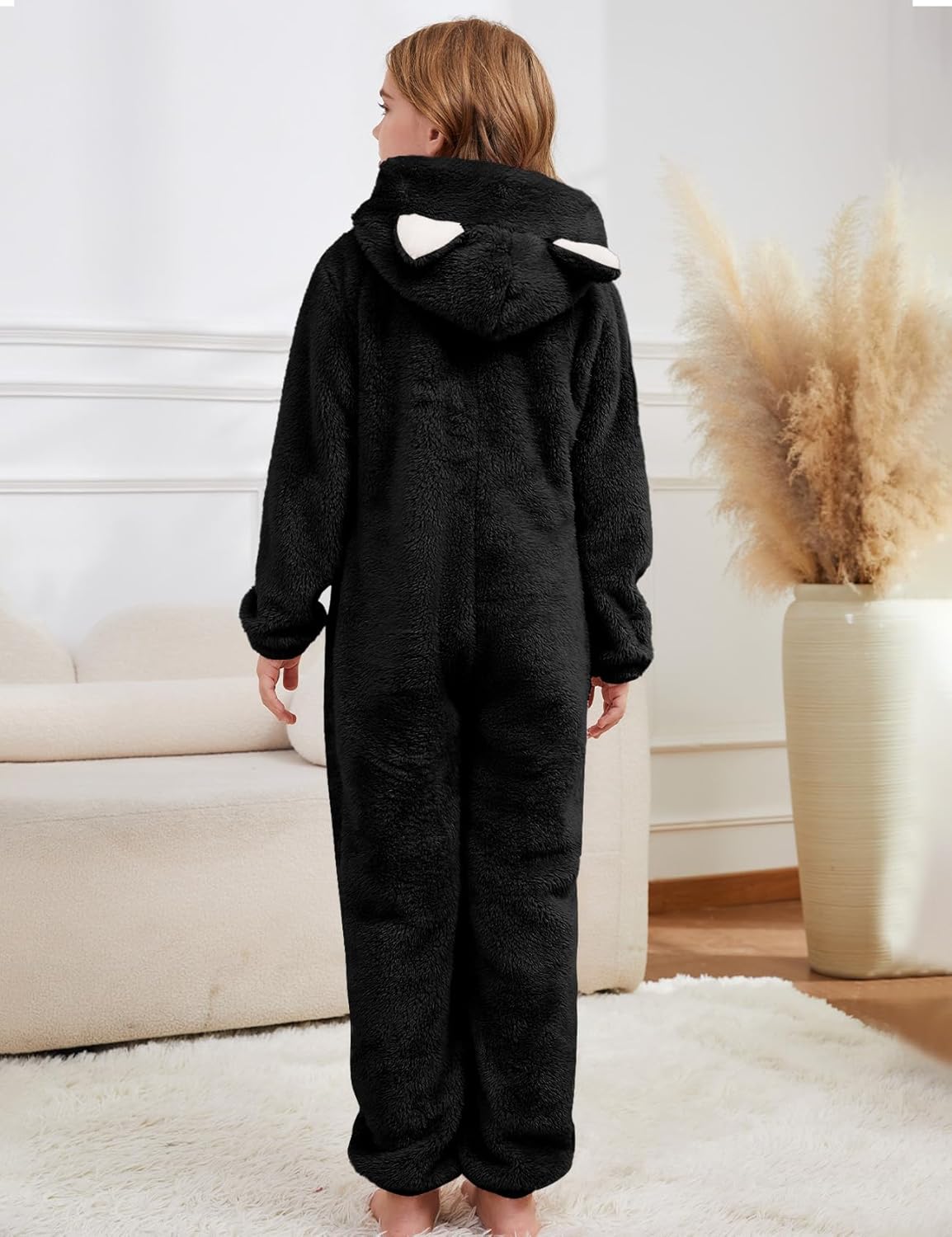 Kissonic Girls Fuzzy Onesie Fleece Jumpsuit Kids Winter Warm Fluffy Zip up Hooded Rompers Costume - Image 3
