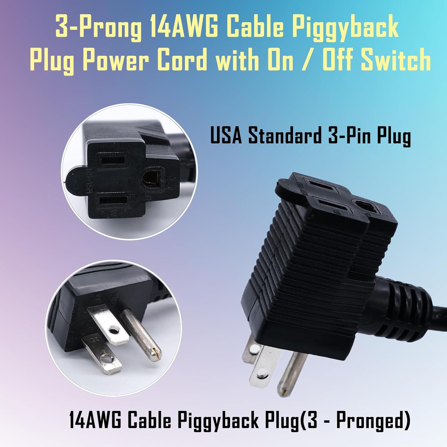 Inline Power Switch with 14AWG Cable Piggyback Plug(3-Pronged), IP67 Waterproof Extension Cord with On/Off, Heavy Duty AC/DC 20A-125V, 16A-250V Inline Cord Switch with Red LED Rocker Button