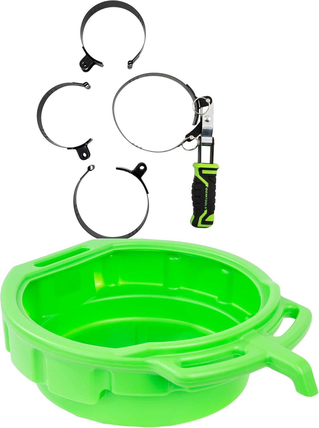 OEMTOOLS Oil Drain Pan, 4 Gallon Oil Pan, 4-in-1 Swivel Oil Filter Wrench, Heavy Duty Polyethylene, Oil Filter Wrench Set Heavy Duty, Pour Spout, No-Splash Lip, 3 Ergonomic Handles