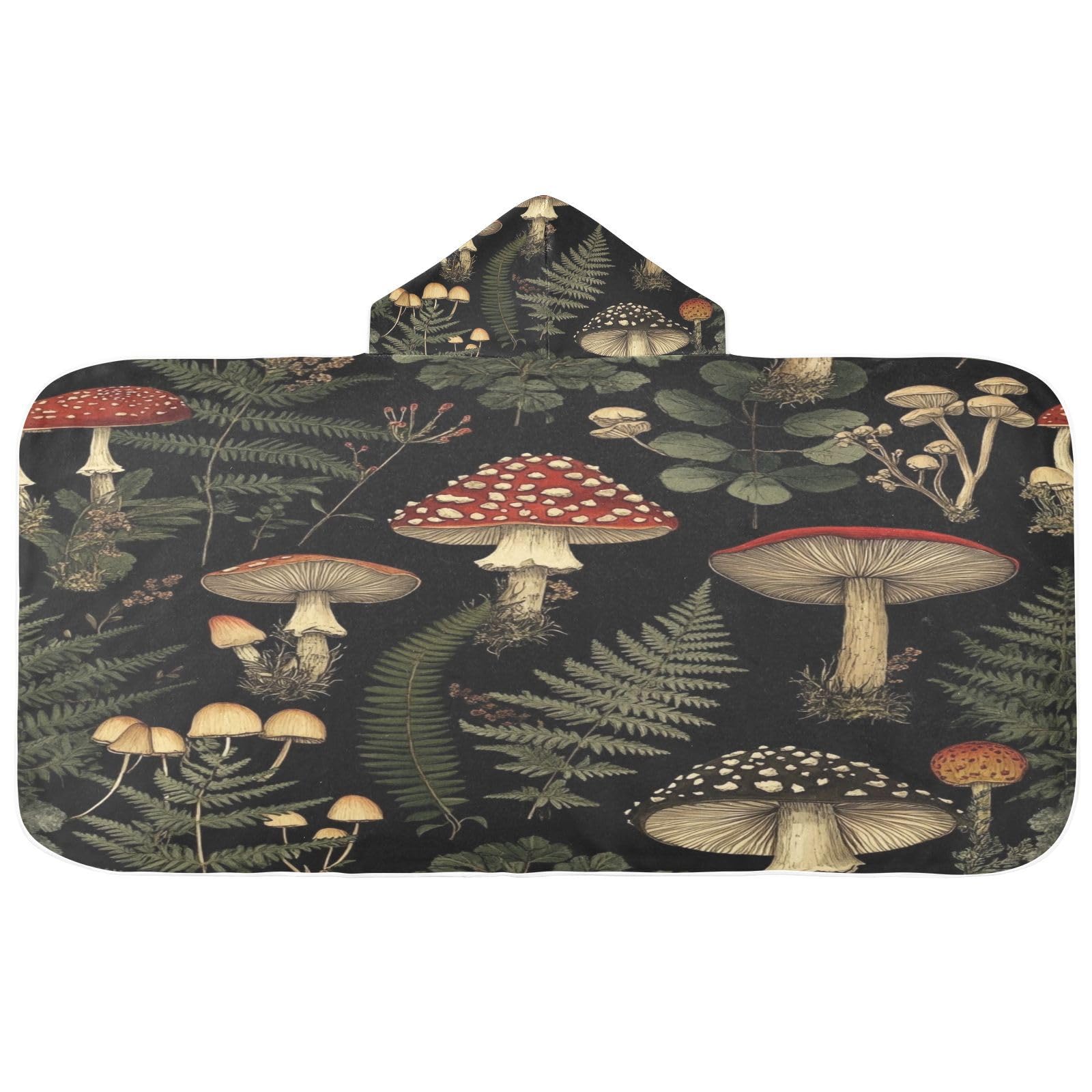 Kigai Leaves Mushroom Hooded Beach Towel for Kids Soft Absorbent Quick Dry Bath Towel with Hood Lightweight Toddler Shower Pool Bath Wrap for Boys Girls