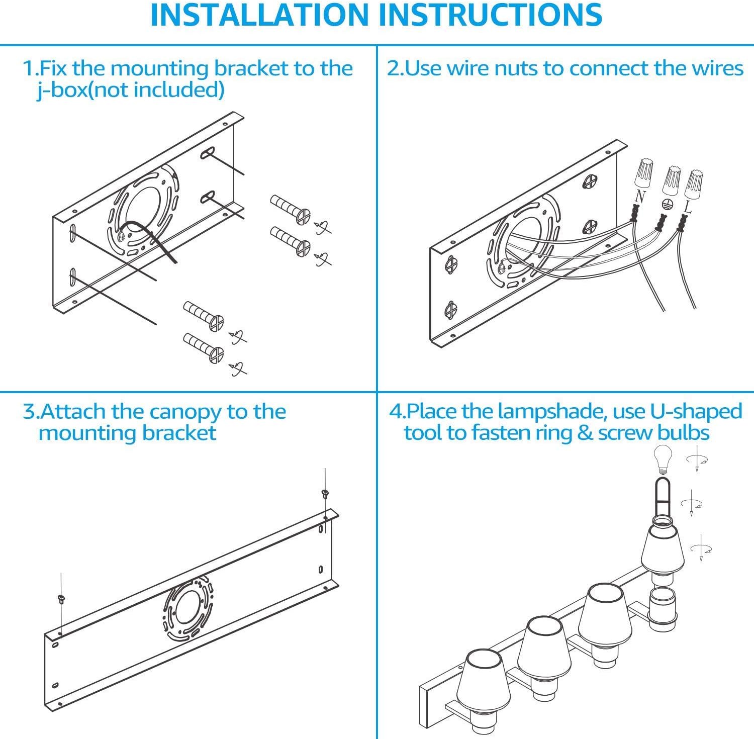 ESCENA 4 Light Bathroom Vanity Light, Vintage Indoor Wall Sconce Lighting, Porch Wall Lamp for Mirror, Glass Bubble Globe, E26 Base, Up/Down Direction Lampshade, Matte Black - - 