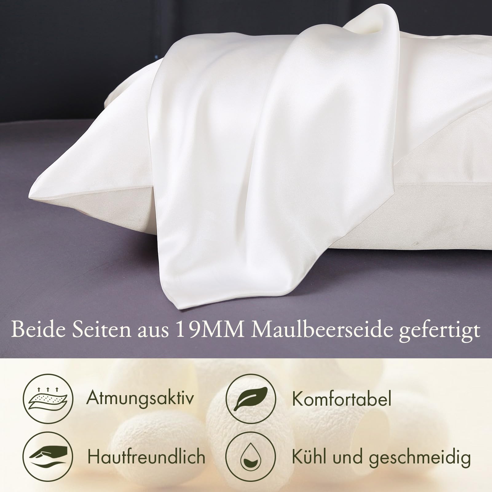 LILYSILK 100% 19MM Maulbeerseide Kissenbezug mit Umschlagverschluss superweiche Kissenhülle für besseren Schlaf und Haarpflege(Elfenbein，40x80cm)