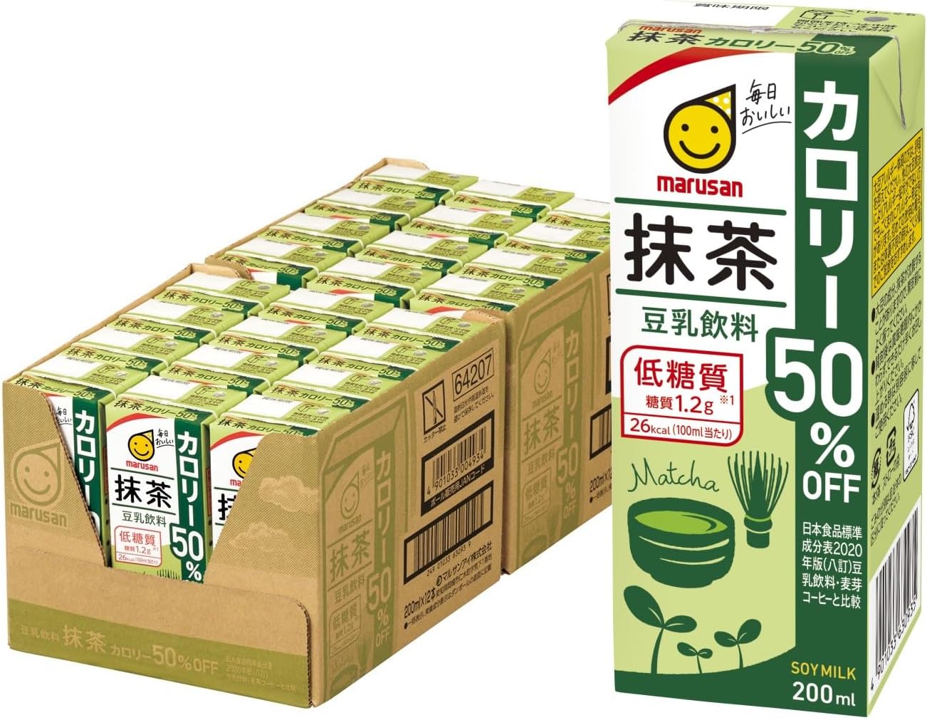 マルサン 豆乳飲料抹茶カロリー50%オフ 200ml×24本