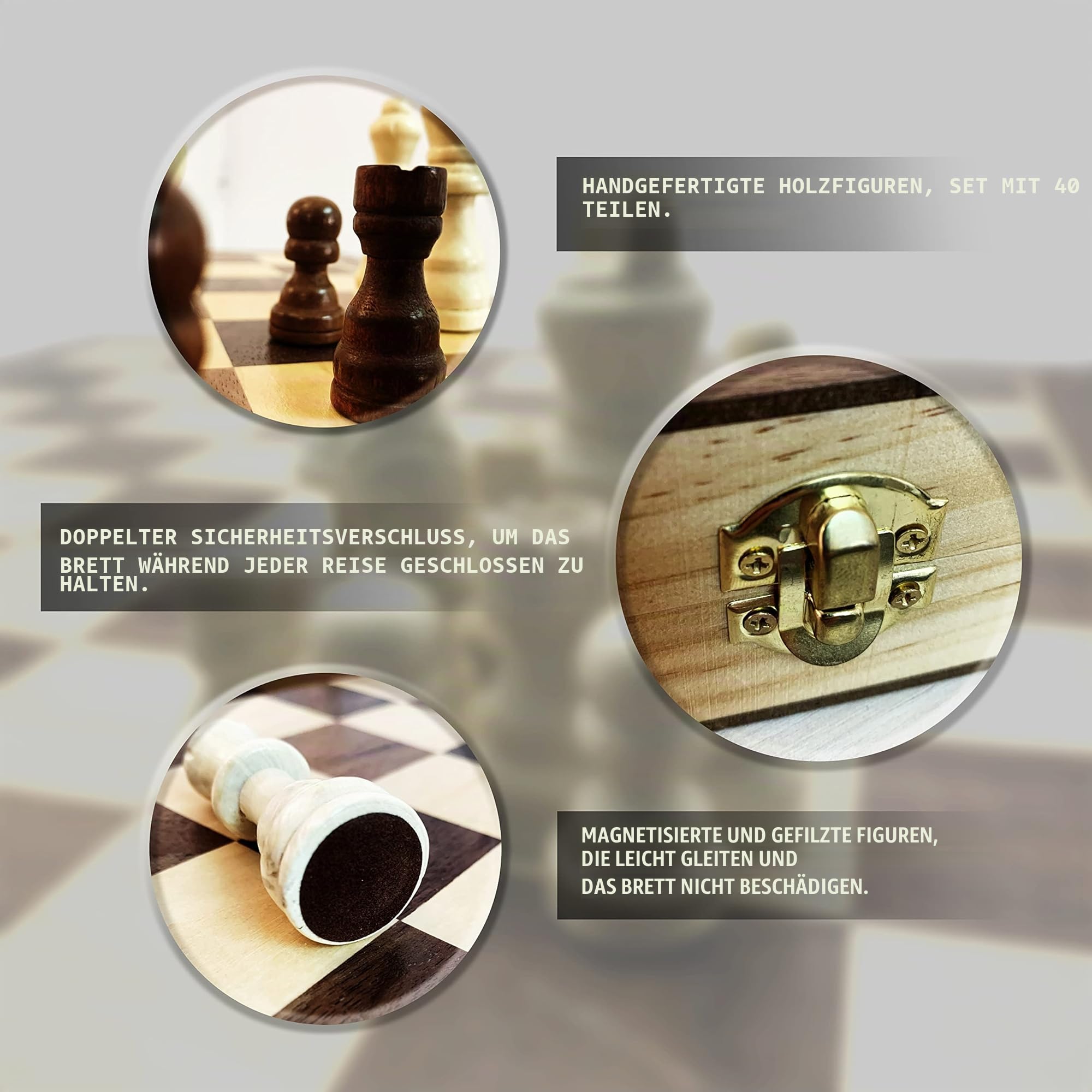 DOJA Barcelona | Klappbar Schachspiel Holz mit Schachuhr | 39x39 | Profi Schachbrett Hochwertig für unterwegs mit Digital Uhr | Staunton Brettspiel | Schach Magnetisch/Chess Board Set
