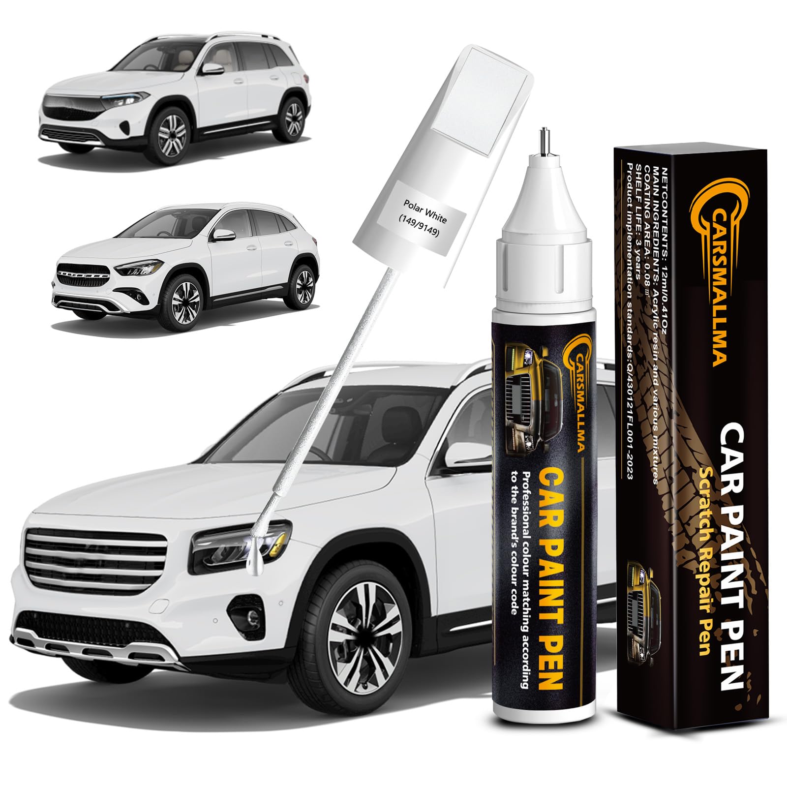 Car Touch Up Paint(149/9149 Polar White) for Mercedes-Benz, Color Accurate Car Scratch Repair Remover Pen,Auto Paint Quick and Easy to fix vehicle Chips and Nicks Scuff