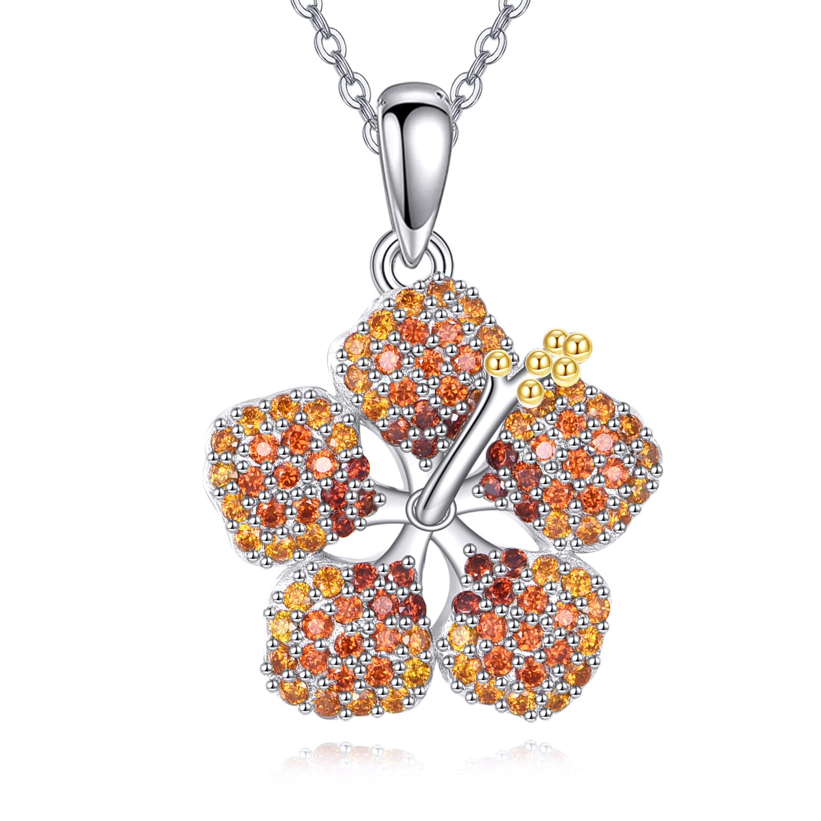 YAFEINI Hibiskus Kette Sterling Silber Blumen Anhänger Halskette Hibiskusblüten Schmuck Geschenk für Damen Frauen