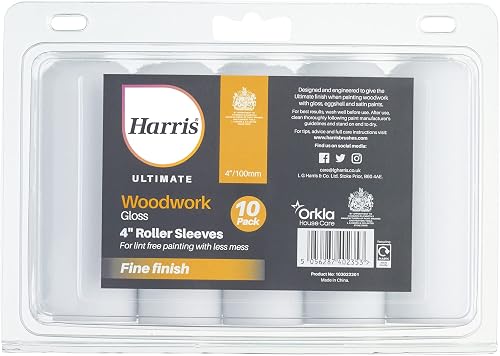 Harris Ultimate Woodwork Gloss Roller Sleeves | 10 Pack | 4"