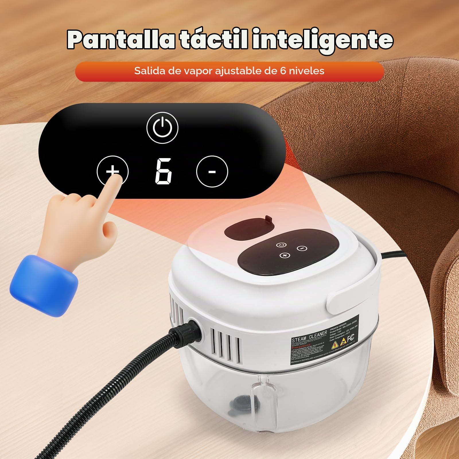 Moongiantgo Limpiador a Vapor Portátil 2500W, Vaporeta de Mano 3.5 BAR con 1.5L Tanque de Agua, 6 Velocidades Ajustable, Maquina de Vapor Limpieza Hogar para Cocina, Baño, Azulejos, Coches (Blanco)
