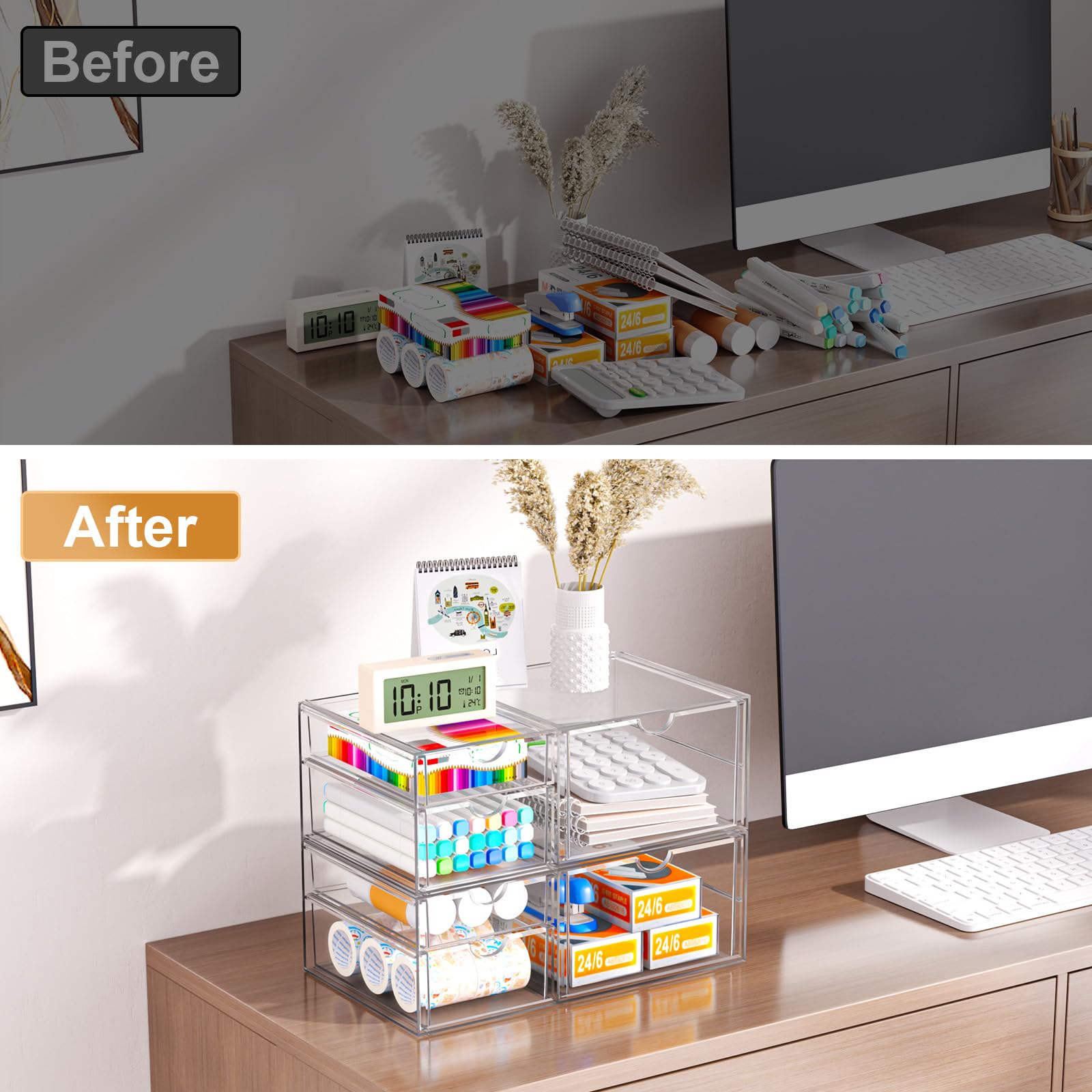 Cajones de almacenamiento apilables transparentes, organizador de maquillaje acrílico