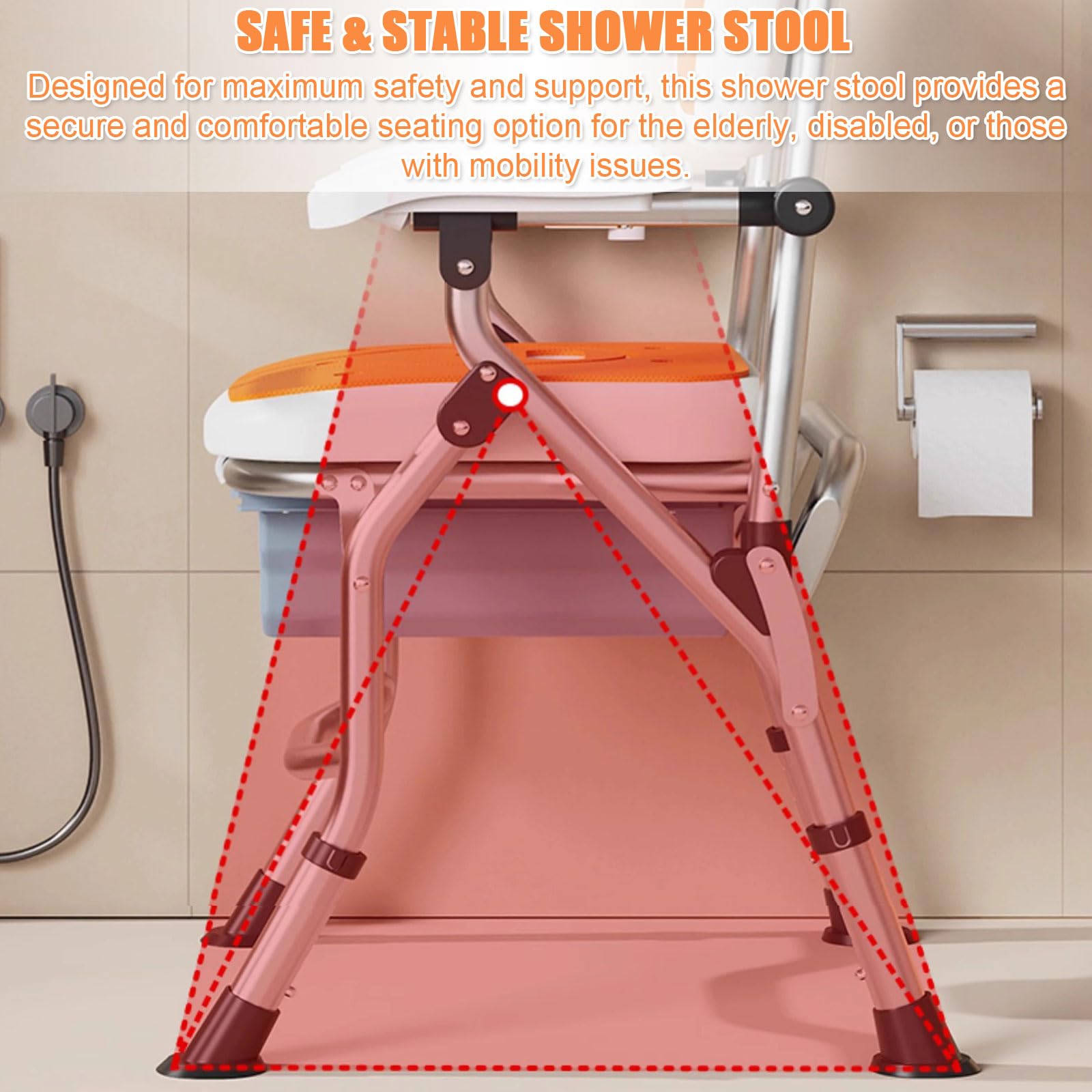 Silla de baño con Inodoro 3 en 1, Silla de Ducha Plegable, Taburete de baño Ligero, Ajustable en 4 Niveles, Patas Antideslizantes, Recorte for privacidad, Ideal for Embarazadas y Personas Mayores.