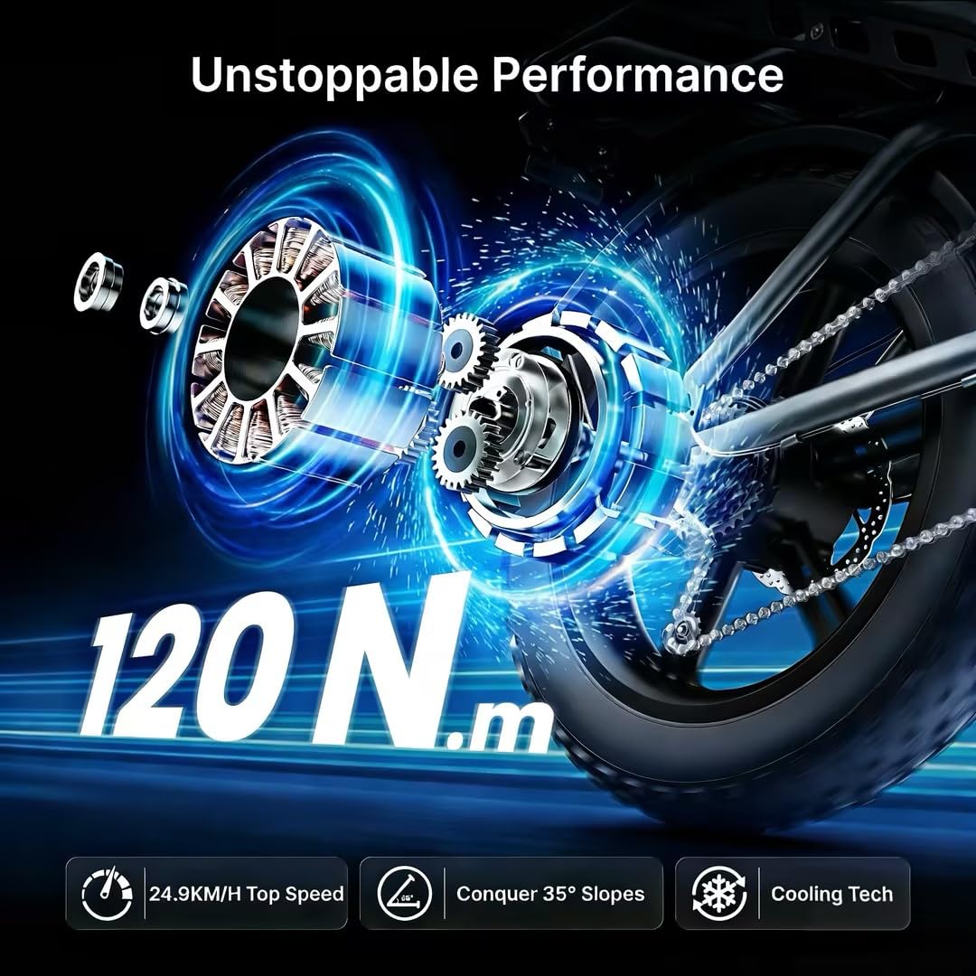 DEEPOWER QS7 Bicicletta Elettrica Per Adulti, 20"×4.0 Pneumatici Fat E-Bike Con 48V 20/35/60Ah Batteria Rimovibile, 25 KM/H, 160-250KM Autonomia, 7 Marce, Sospensione Idraulica Completa - 3