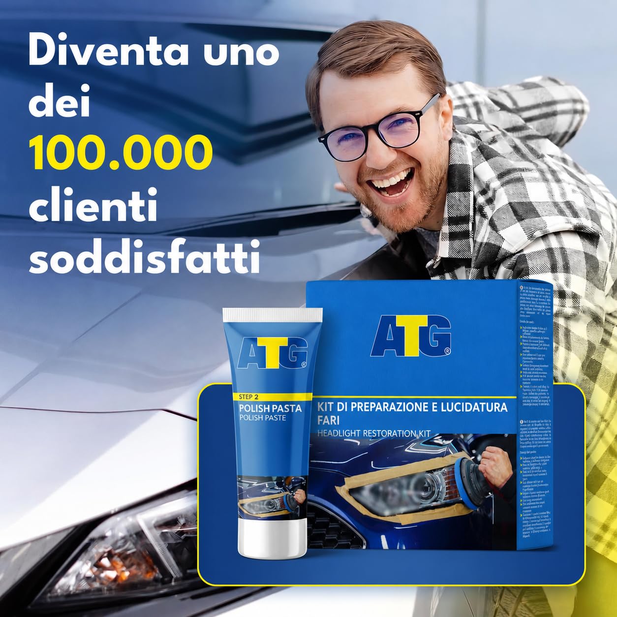 ATG® Kit Rinnova Fari Auto – Kit Lucidatura Fari Auto Opachi e Ingialliti – Ripristino, Pulizia e Rigenerazione Fari in Plastica – Lucida Fari Auto, Migliora Visibilità e Aspetto