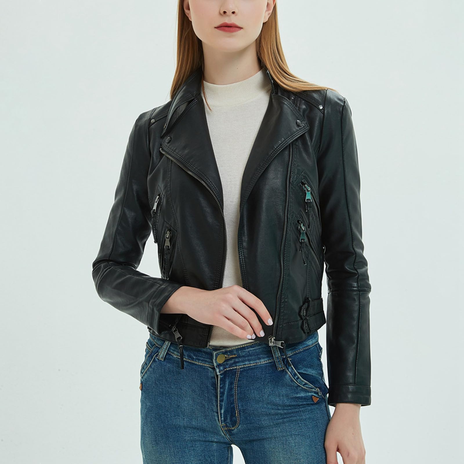 Giacca Donna Moto Corta Aderente in Pelle con Cerniera Stile Casual Comoda Elegante Autunno Inverno Giubbotto Sportivo Moderno Versatile Tessuto Resistente