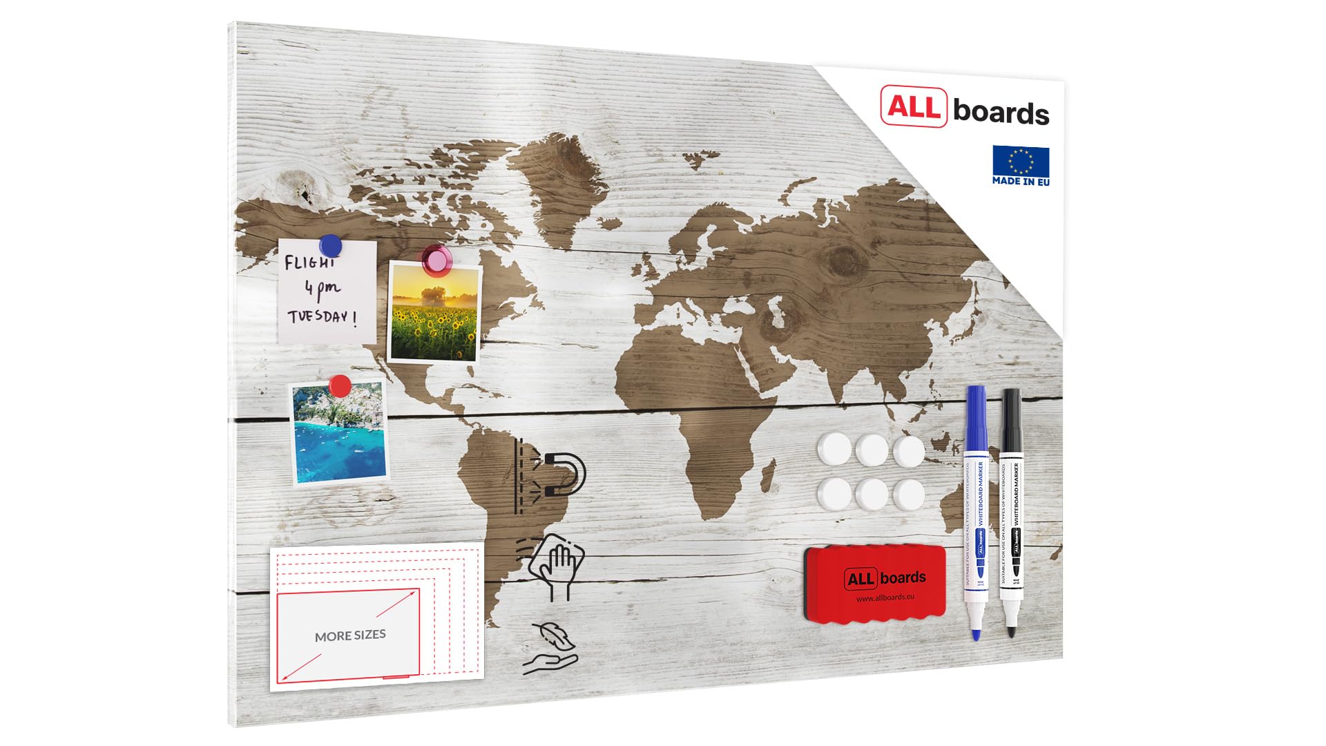 ALLboards Magnetic METALboards, Bright Colour MAP 90×60 cm + a Set of Accessories Included — image 1