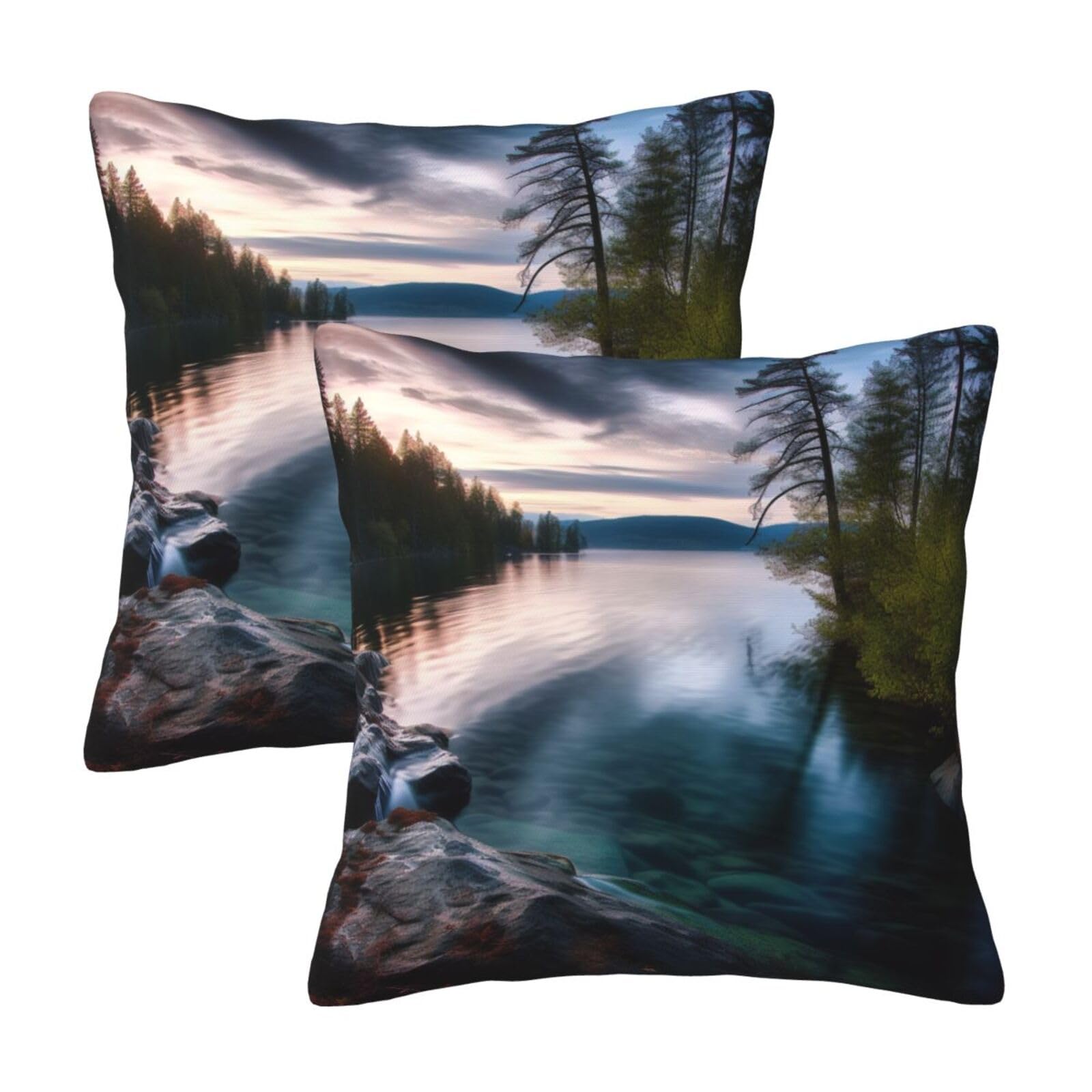 Beautiful lake Throw Pillow Cases 2 Pack Square Pillowcases Soft Pillow Protectors for Couch Livingroom Sofa Bed Office Car,30x30 CM