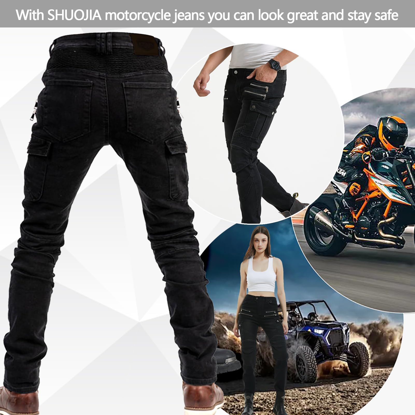 Uomo Moto Pantaloni Jeans con Protezione Motorcycle Biker Pant 4 X Attrezzature di Protezione