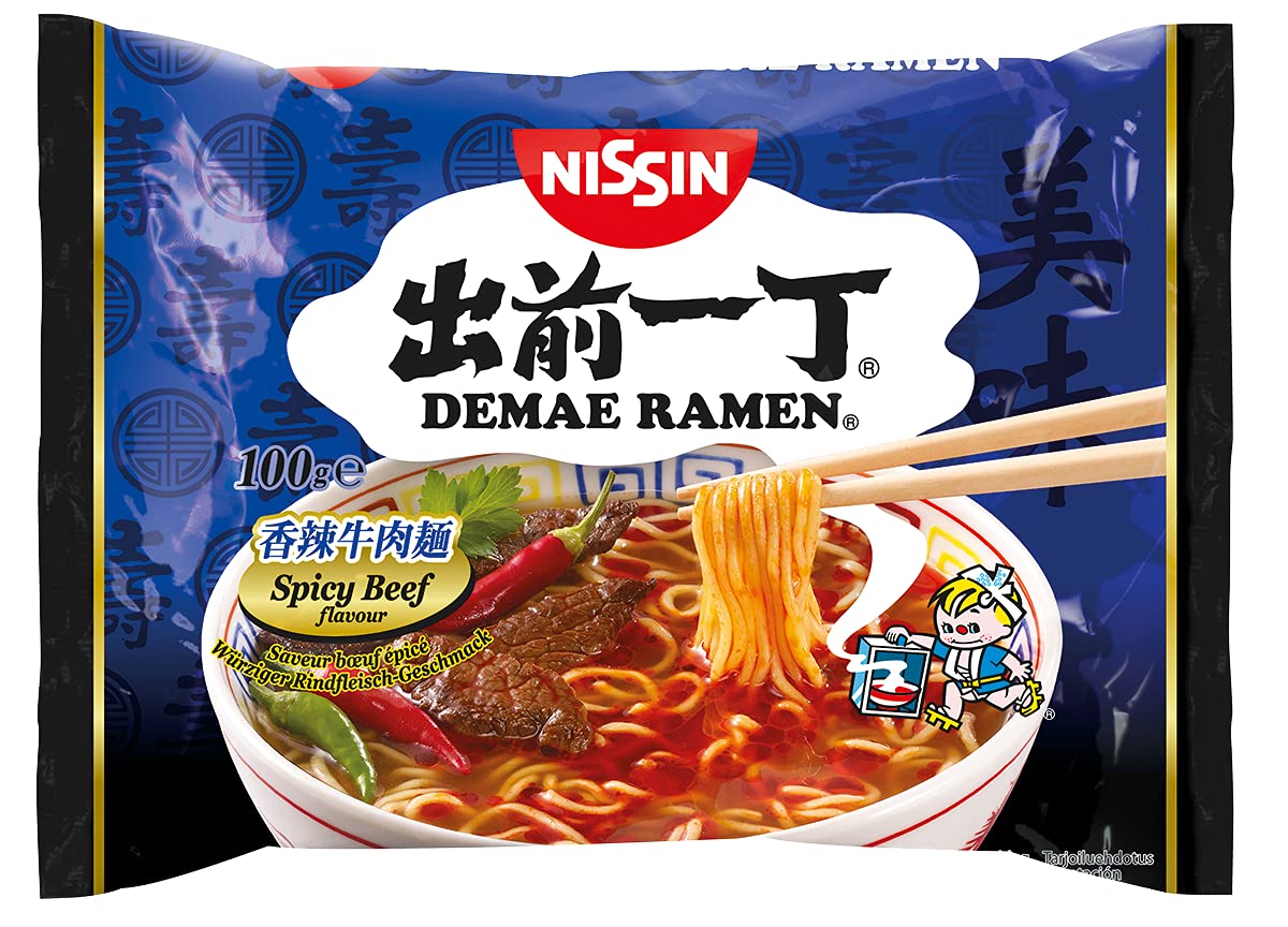 NISSIN Soupe de nouilles instantanées en sachet saveur BOEUF ÉPICÉ 100g Demae Ramen - Marque NISSIN - Expédition France par Bo Time (Lot de 10 sachets)