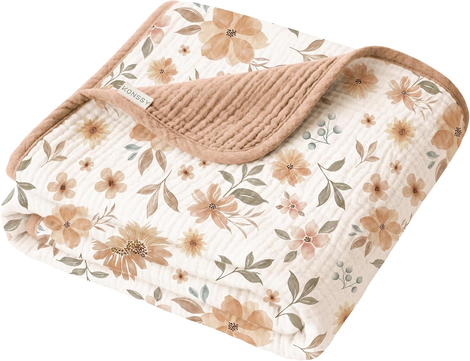 Konssy Muslin Baby Blankets for Girls Boys, 100% Cotton Crib Blanket for Infant Toddler, Super Soft and Lightweight Nursery Swaddling Wrap 40"x36" (Flourish)