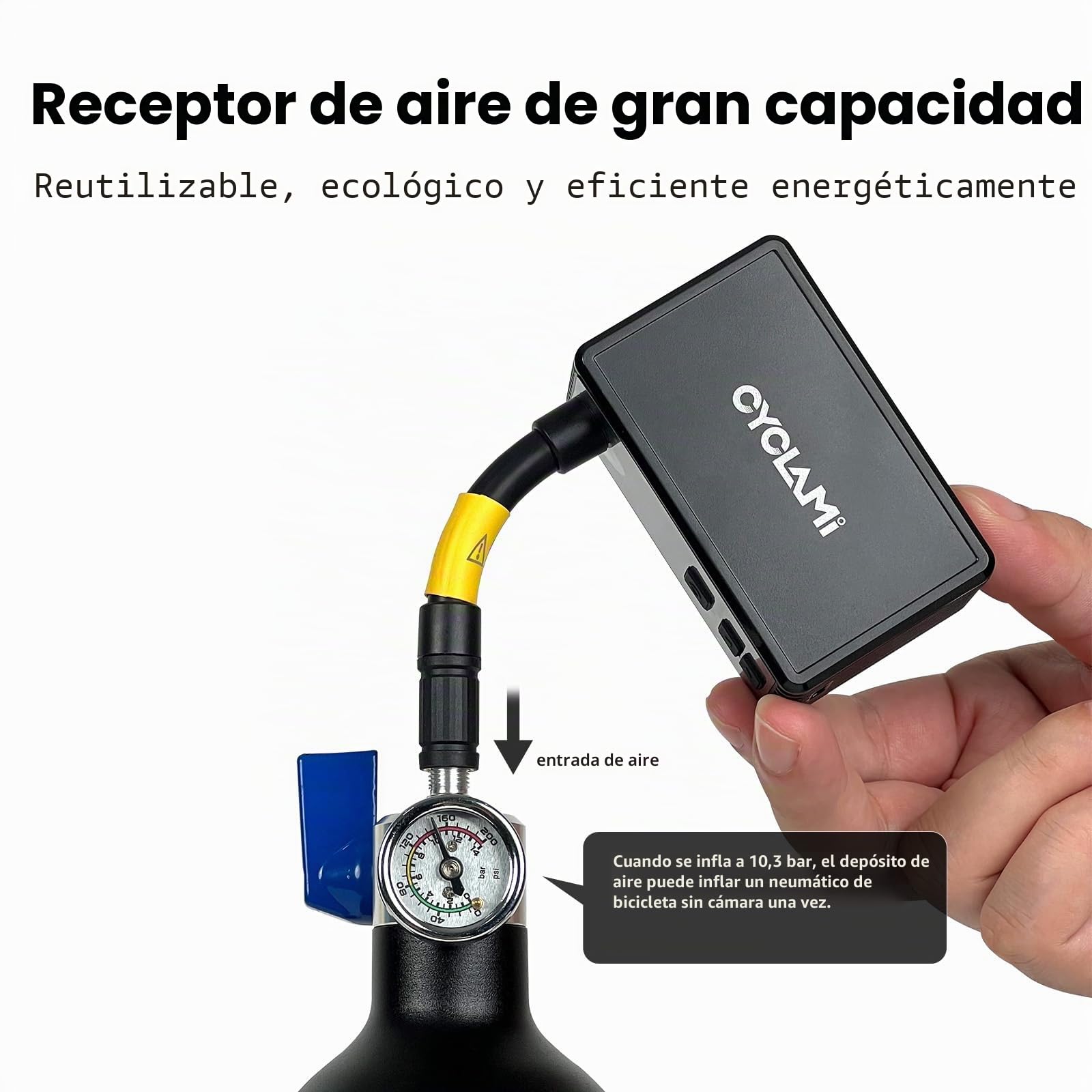 Inflador Tubeless con Barómetro 1,3 L / 200 PSI (13.79 Bar) - Aluminio Reutilizable Bomba para Inflar Neumáticos Tire Booster - Bomba de Aire Bicicleta de Carretera y Montaña con AV/FV
