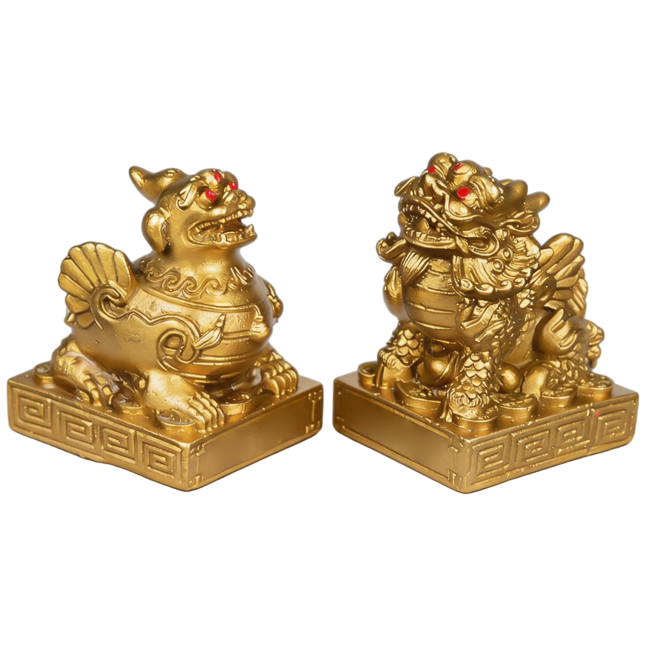 AwnsIMfreien Pair Of Pixiu Statues - Feng Shui Decor for Attract Wealth and Good Luck, Brass Home Decor, Gold, 2.16 Inch, Pixiu Statue