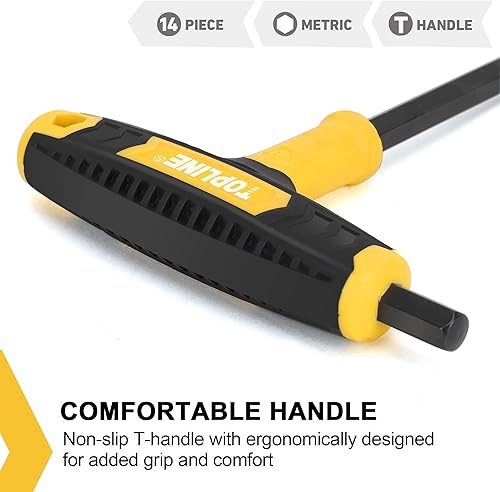 Miniatura 6 de Topline Juego de llaves Allen de 14 piezas, mango en T métrico y SAE, juego de llaves hexagonales de brazo largo con caja de almacenamiento, juego