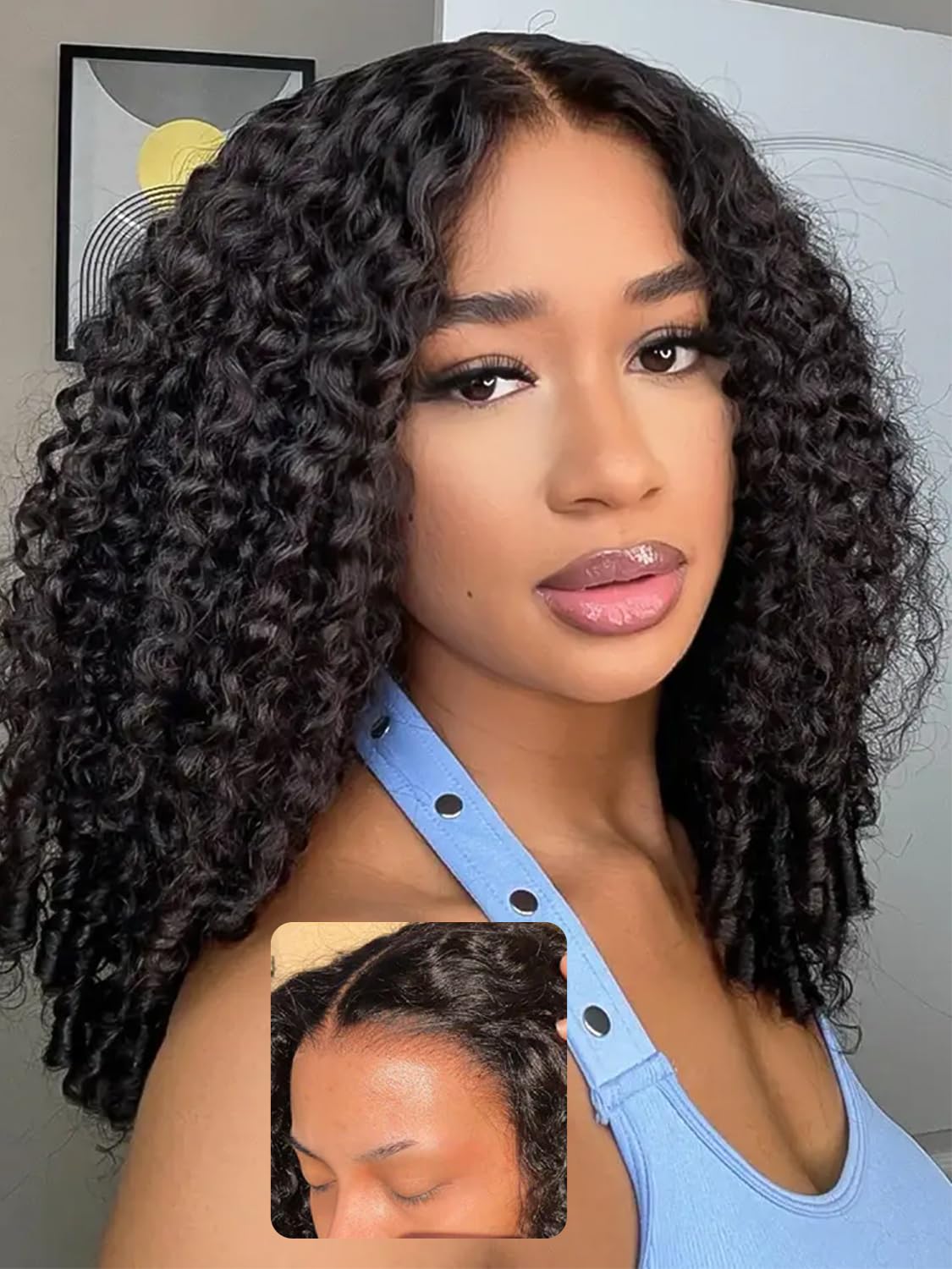 Amazon.com : ISEE Burmese Curly Glueless Wigs Human Hair 7x5 