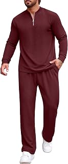 Men's 2 Piece Tracksuit Set Polo Athletic Sweatsuit Quarter Zip Jogging Long Sleeve Casual Sports Outfits