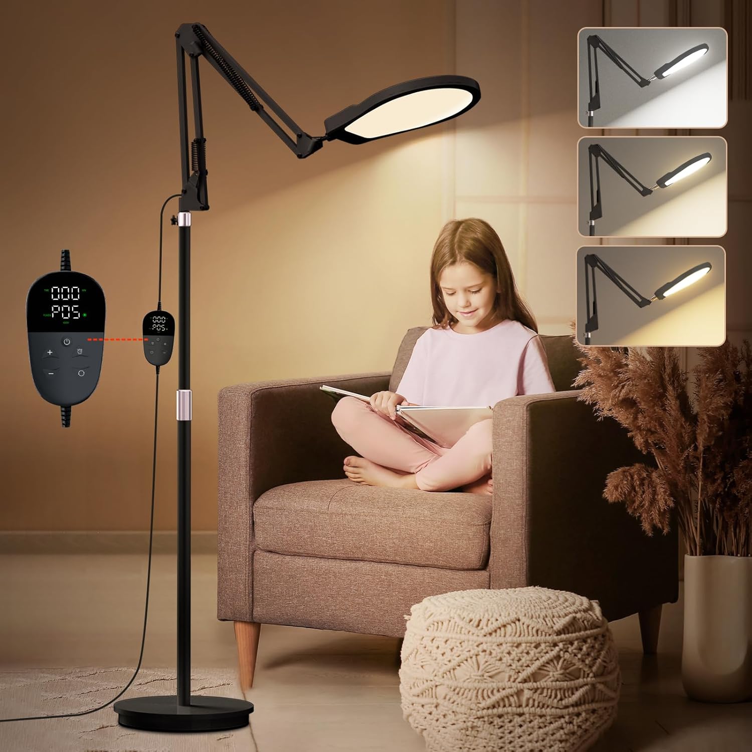 Light Therapy Lamp 10000 Lux Shell Therapy Light Floor Lamp & Sun Lamp – 5 Adjustable Brightness with Controllers/Timer for Living Room, Bedroom, Office (Black)
