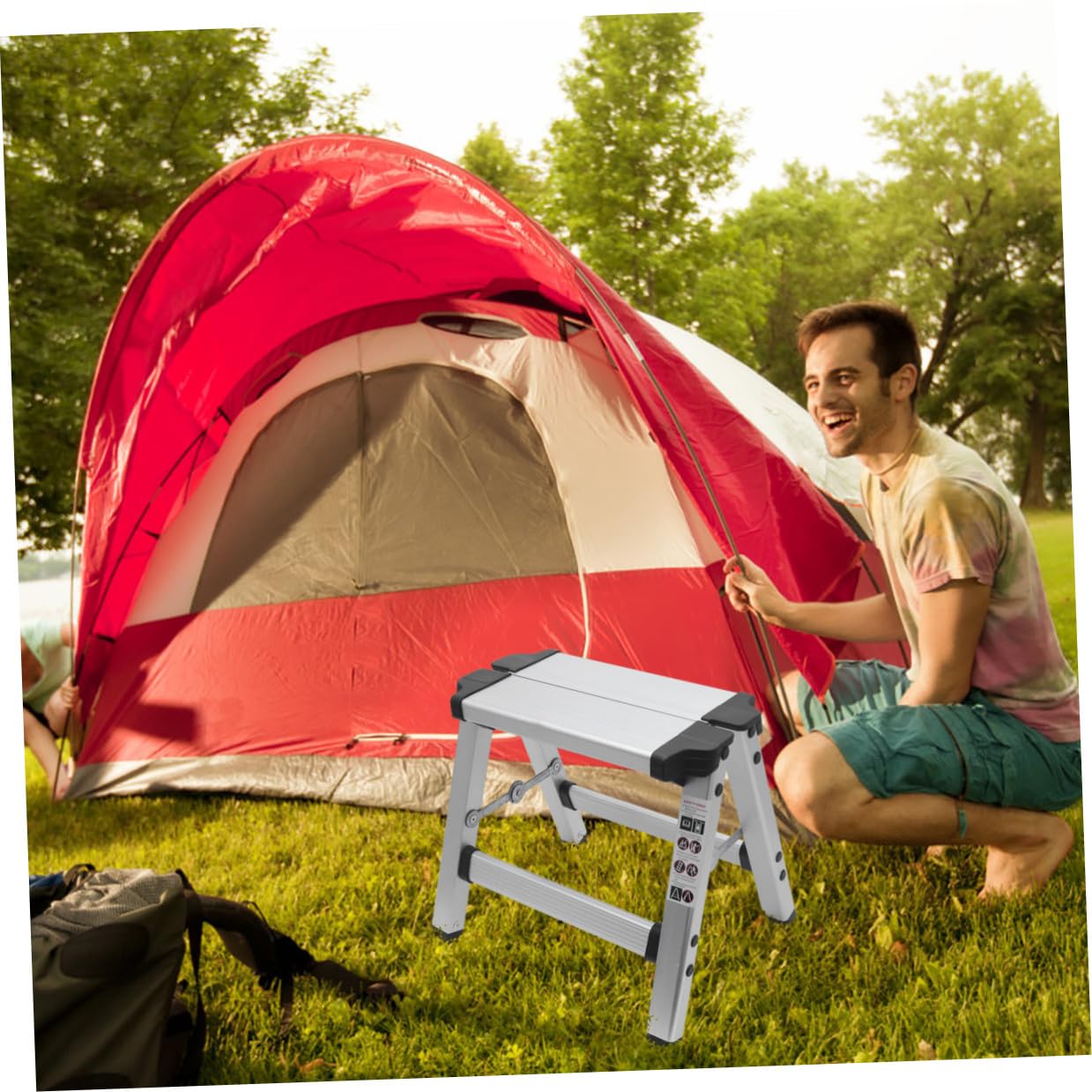 Toyvian Scala Pieghevole in Lega di Alluminio Sedile da Trekking, Sgabello Pieghevole Portatile per Pesca e Attività Outdoor, Sedia Multifunzione Leggera per Casa, Ufficio e Campeggio