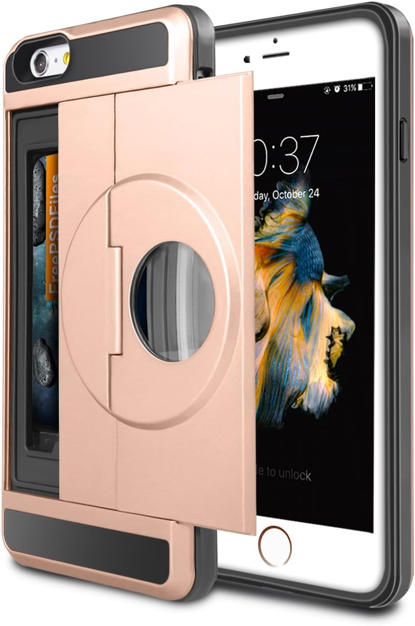 iPhone 6S Case, DODOTECH Dual Layers Hybrid iPhone 6S Wallet Case Unique Magnifier Glass Lens with Kickstand Extral Raised Lip Shockproof Soft Rubber Bumper Case for iPhone 6 / 6S 4.7 Inch - Rose Gold