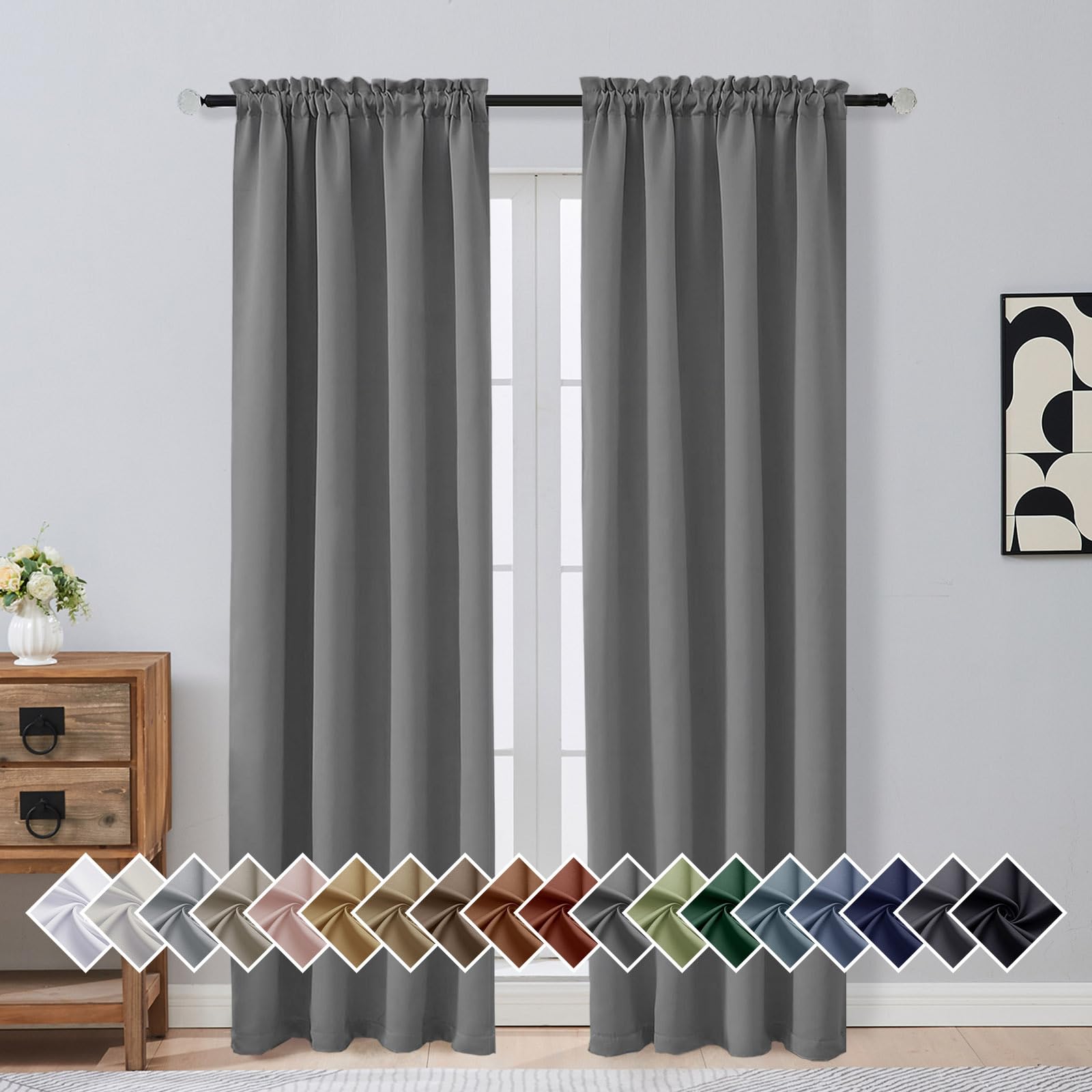 OVZME Grey Blackout Curtains for Bedroom 84 Inch Length 2 Panels Set, Soft Fabric Room Darkening Curtains for Living Room, Dual Rod Pocket Design Modern Window Treatment Drapes, 2x40Wx84L Inches