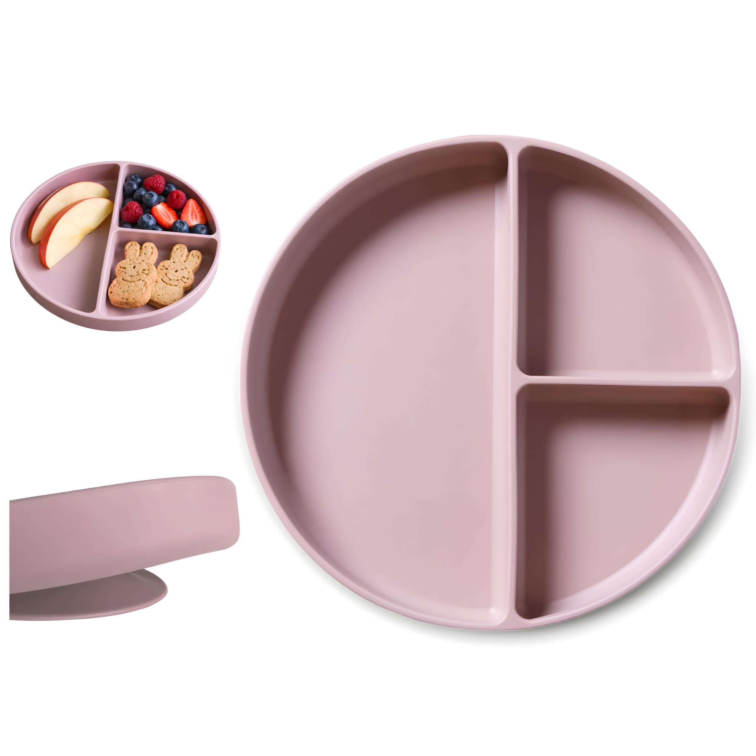 NUUROO Baby Silicone Suction Plate | Non-Slip Divided Plate for Babies & Toddlers | Food Grade Silicone | Dishwasher & Microwave Safe | Desinged in Denmark (Woodrose)