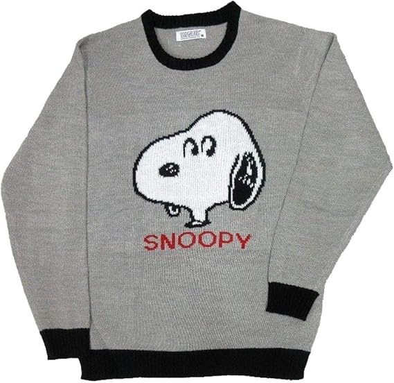 Amazon Peanuts ピーナッツ スヌーピー メンズ 長袖 クルーセーター ビッグフェイス 柄 セーター 通販