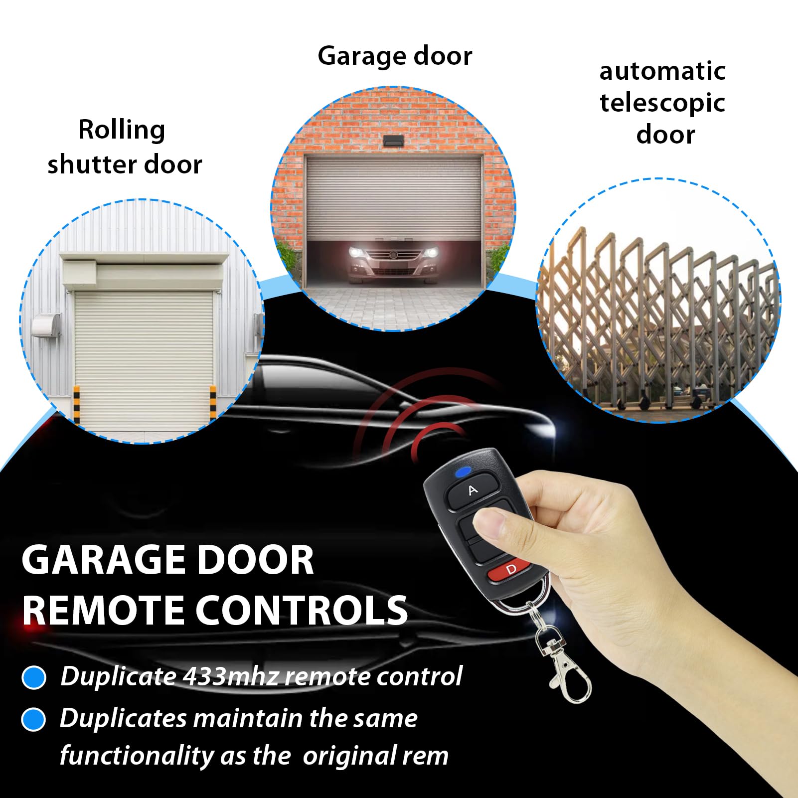 4 Pezzi Telecomando Universale per Garage 433MHz, Duplicatore Robusto con 4 Pulsanti, Compatibile con Varie Marche, Sostitutivo Telecomandi per Cancello Garage Auto Codice Fisso