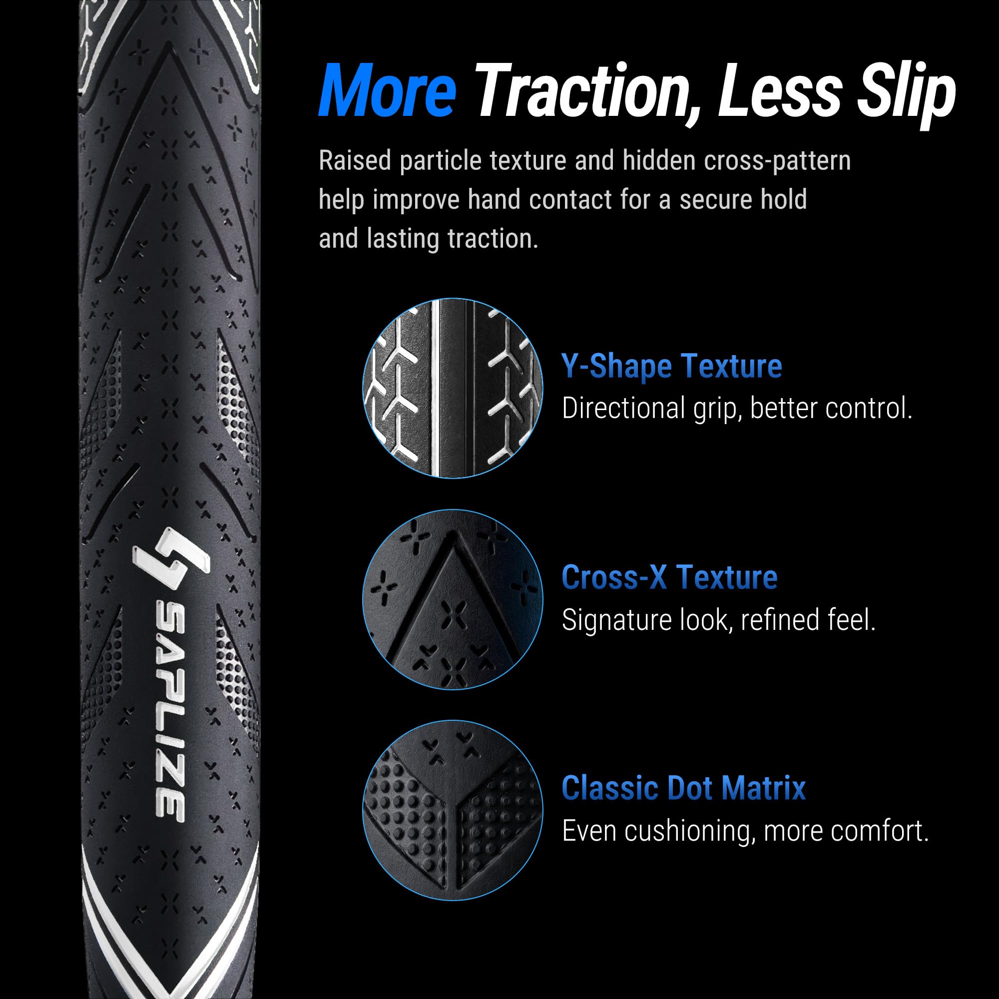 SAPLIZE Puños de golf de goma de alto rendimiento, paquete de 13 unidades, alta absorción de golpes, antideslizantes, elige entre 13 empuñaduras con 15 cintas o kit de regripping completo, Std/Mid