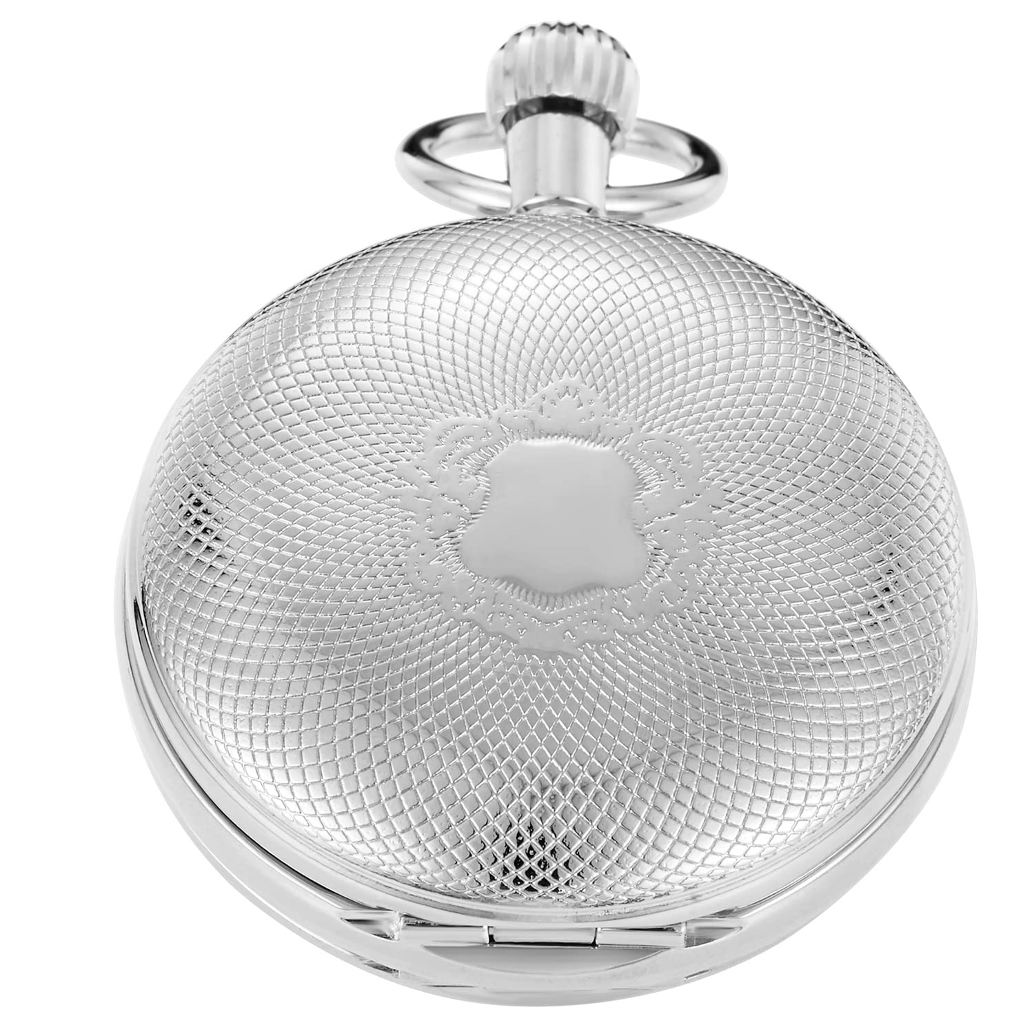 Reloj de bolsillo mecánico para hombre con cadena, estilo vintage, de cobre completo, cuerda manual de segundos y 24 horas, subesferas para hombre con caja, MW155-plata