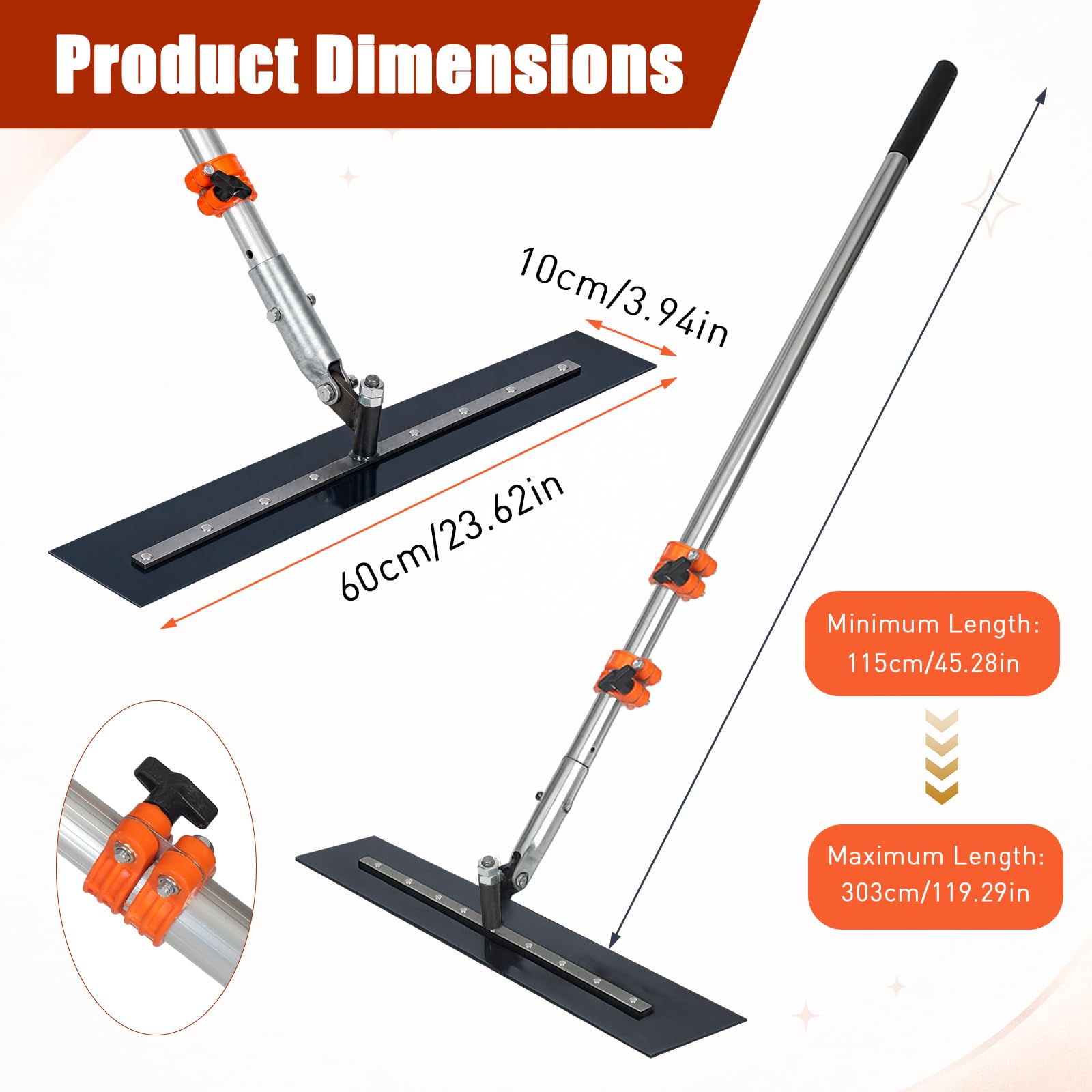 Plancha de hormigón ajustable 60 x 10 cm, distribuidor de hormigón con