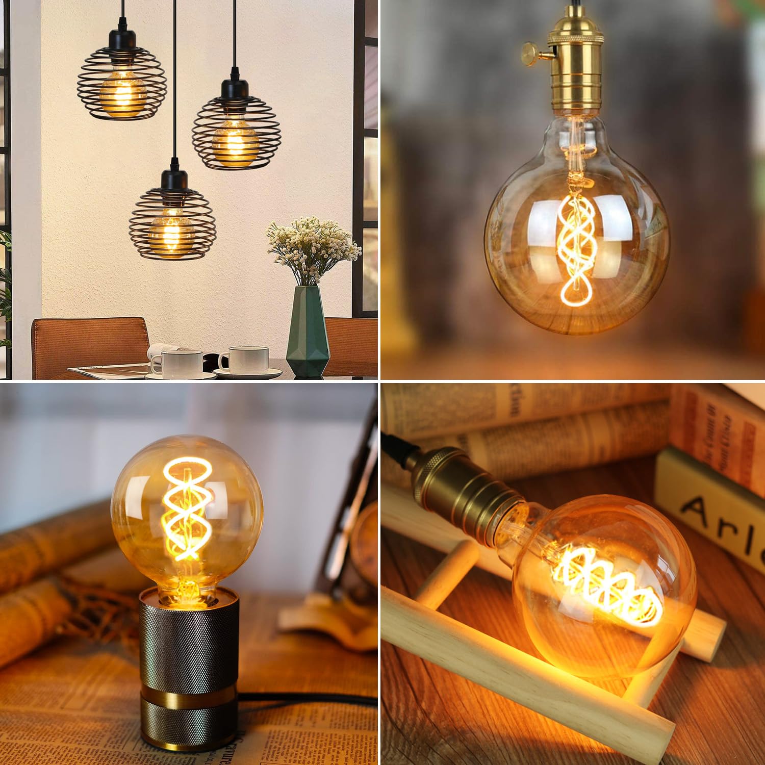 Edison E27 LED Vintage Glühbirne G80 Dimmbar 4W Warmweiss für Dekorative Nostalgie und Retro Beleuchtung, Bernstein - 6 Stück