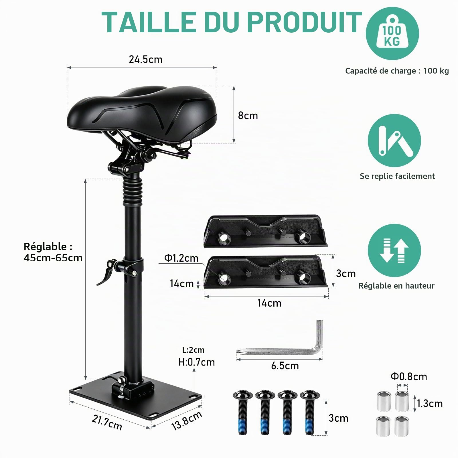 1 PCS Siege Trotinette Electrique, Selle Trottinette Électrique Réglable, Accessoire Scooter pour Scooter Electrique Adulte, Pliable